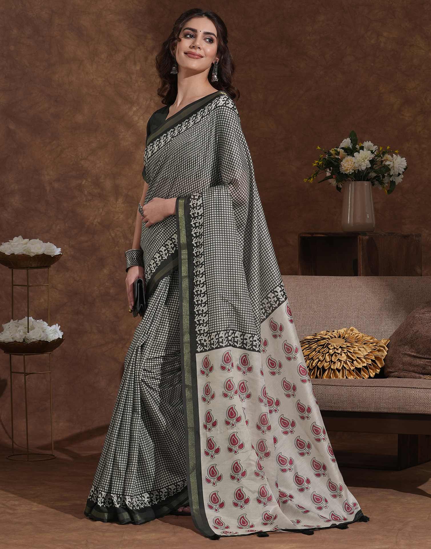Black Silk Printed Saree