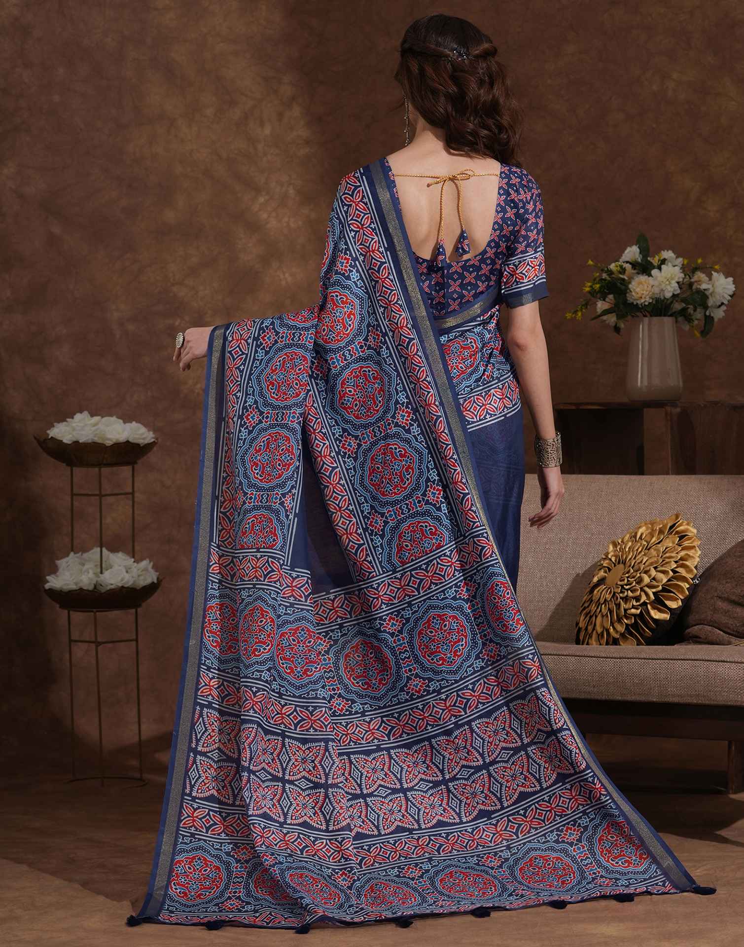 Blue Silk Printed Saree