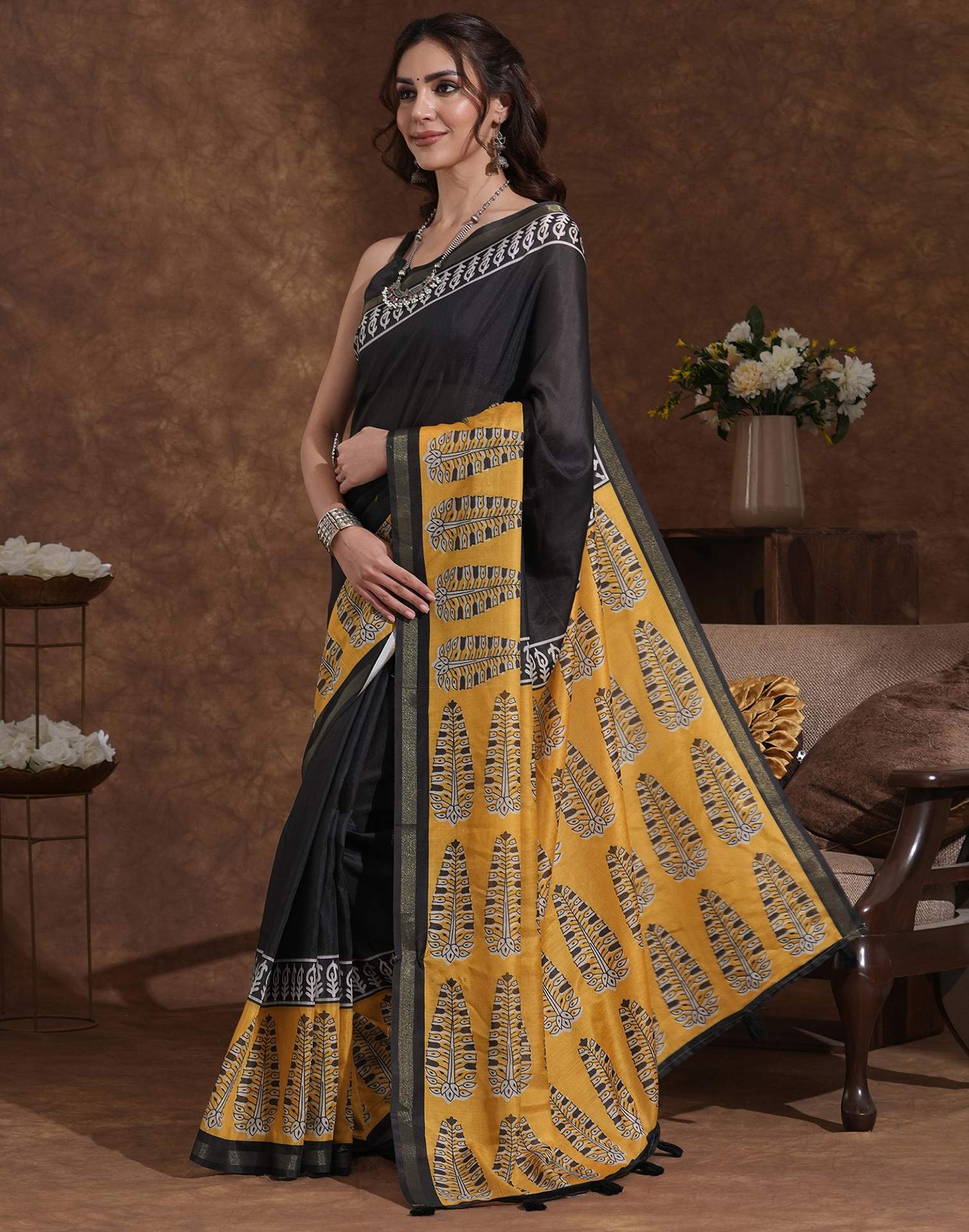Black Silk Printed Saree