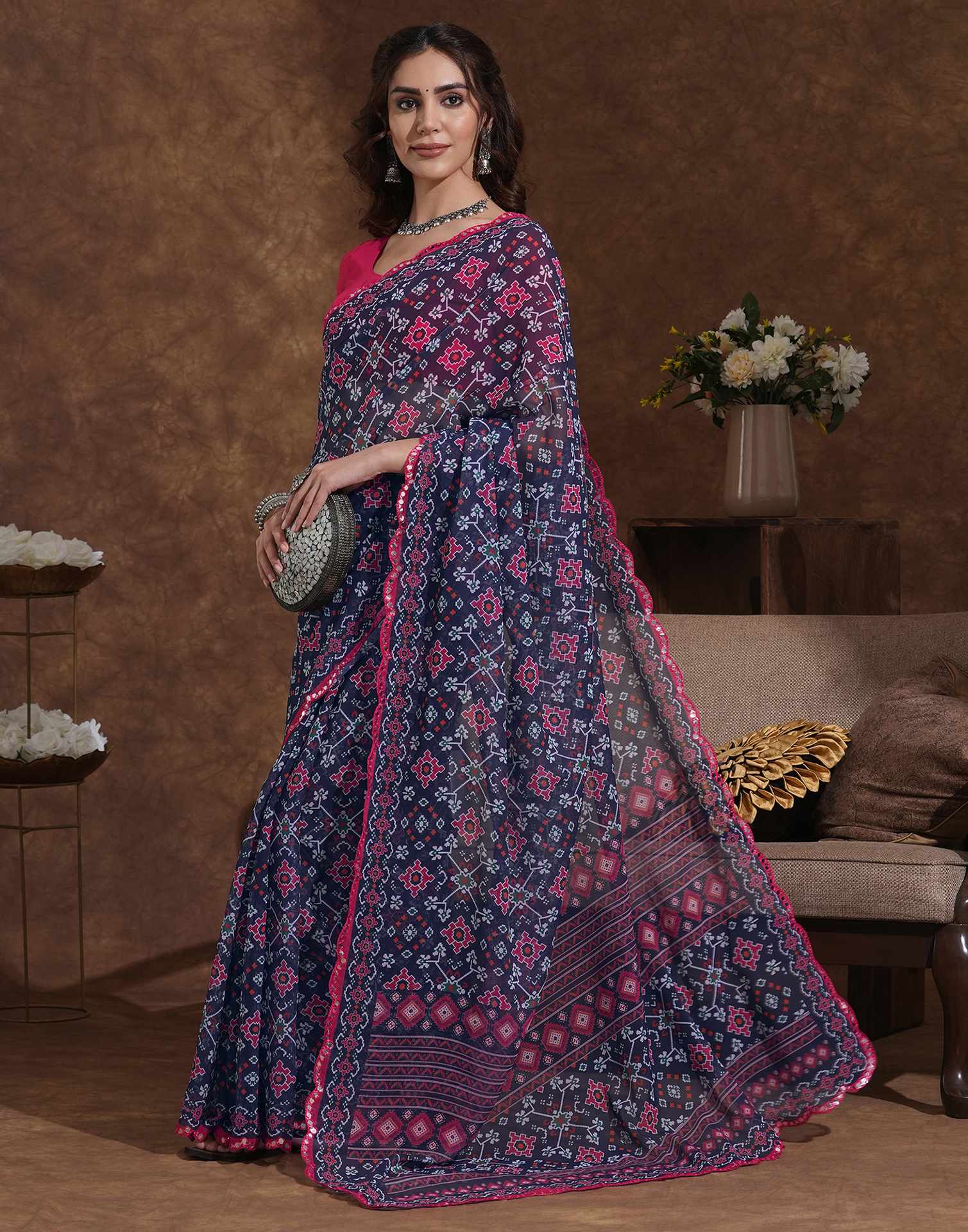 Blue Georgette Printed Saree