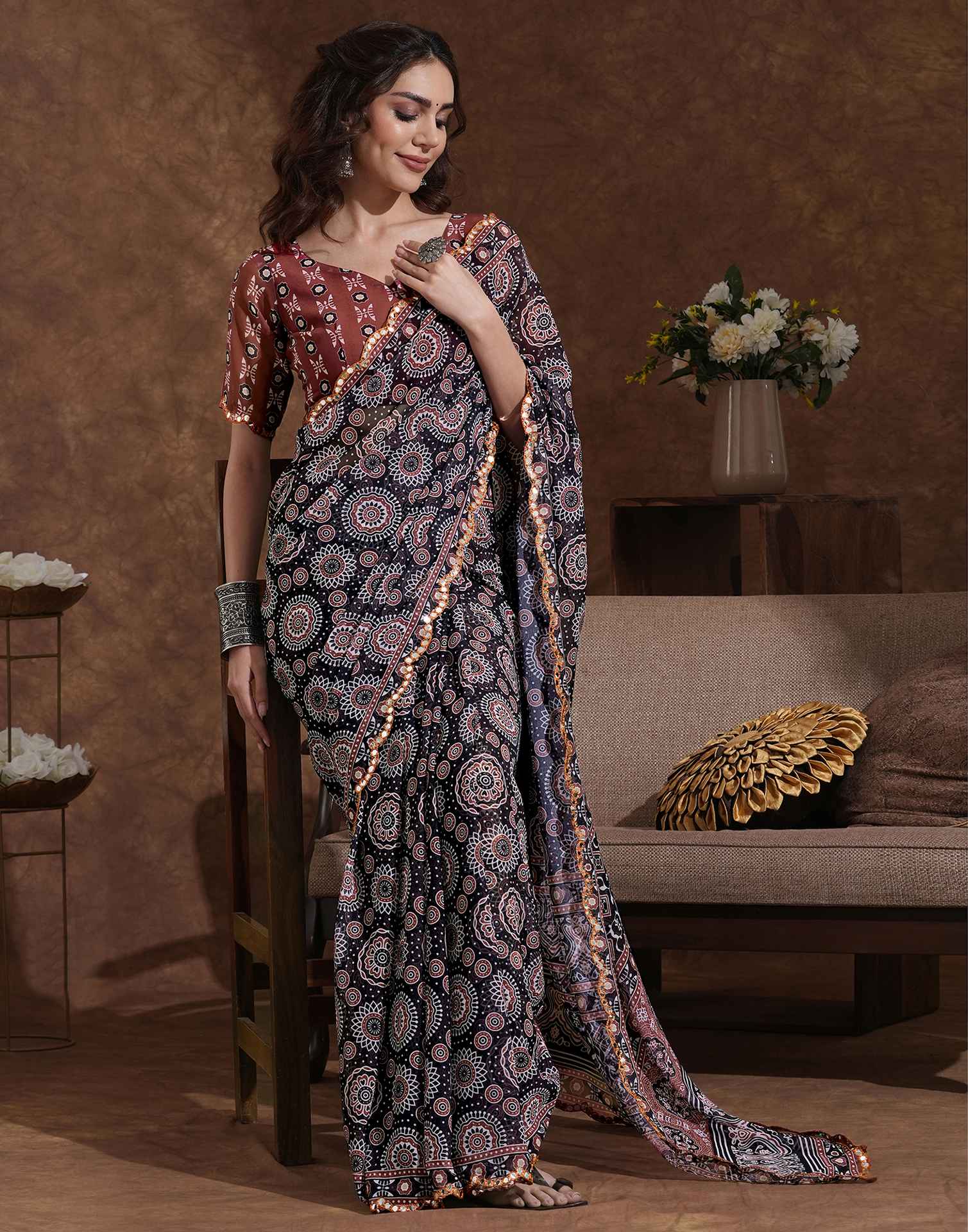 Black Georgette Printed Saree