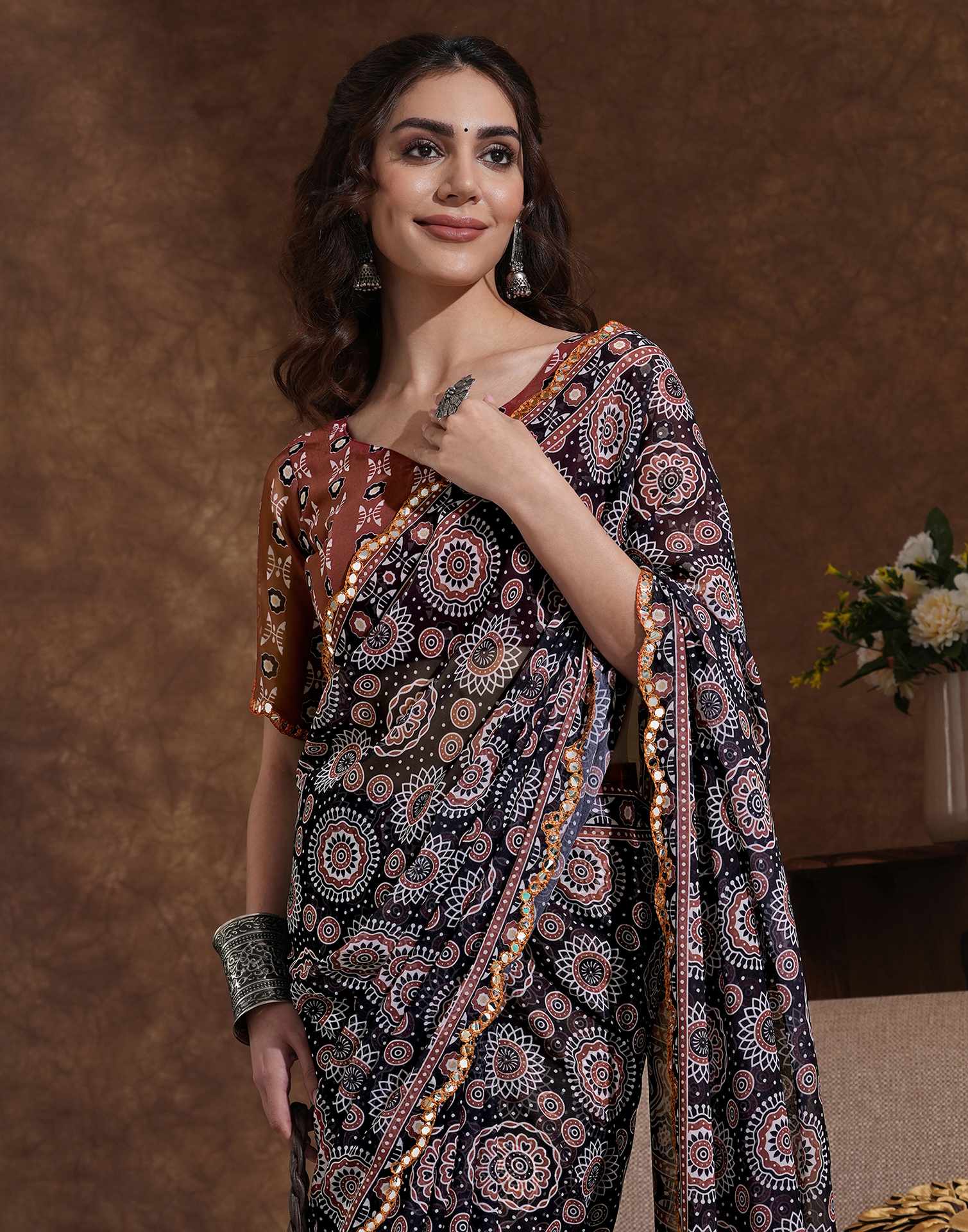 Black Georgette Printed Saree