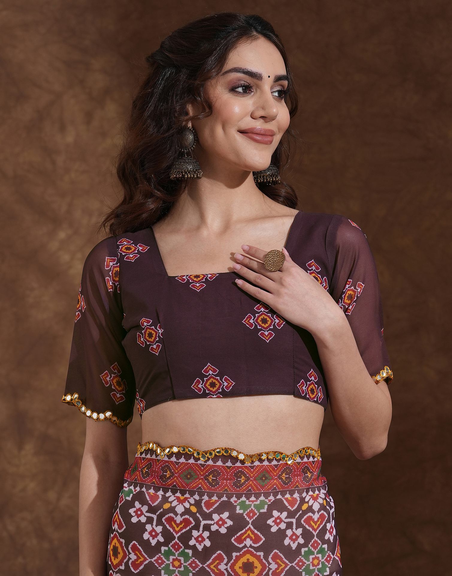 Dusty Wine Georgette Printed Saree