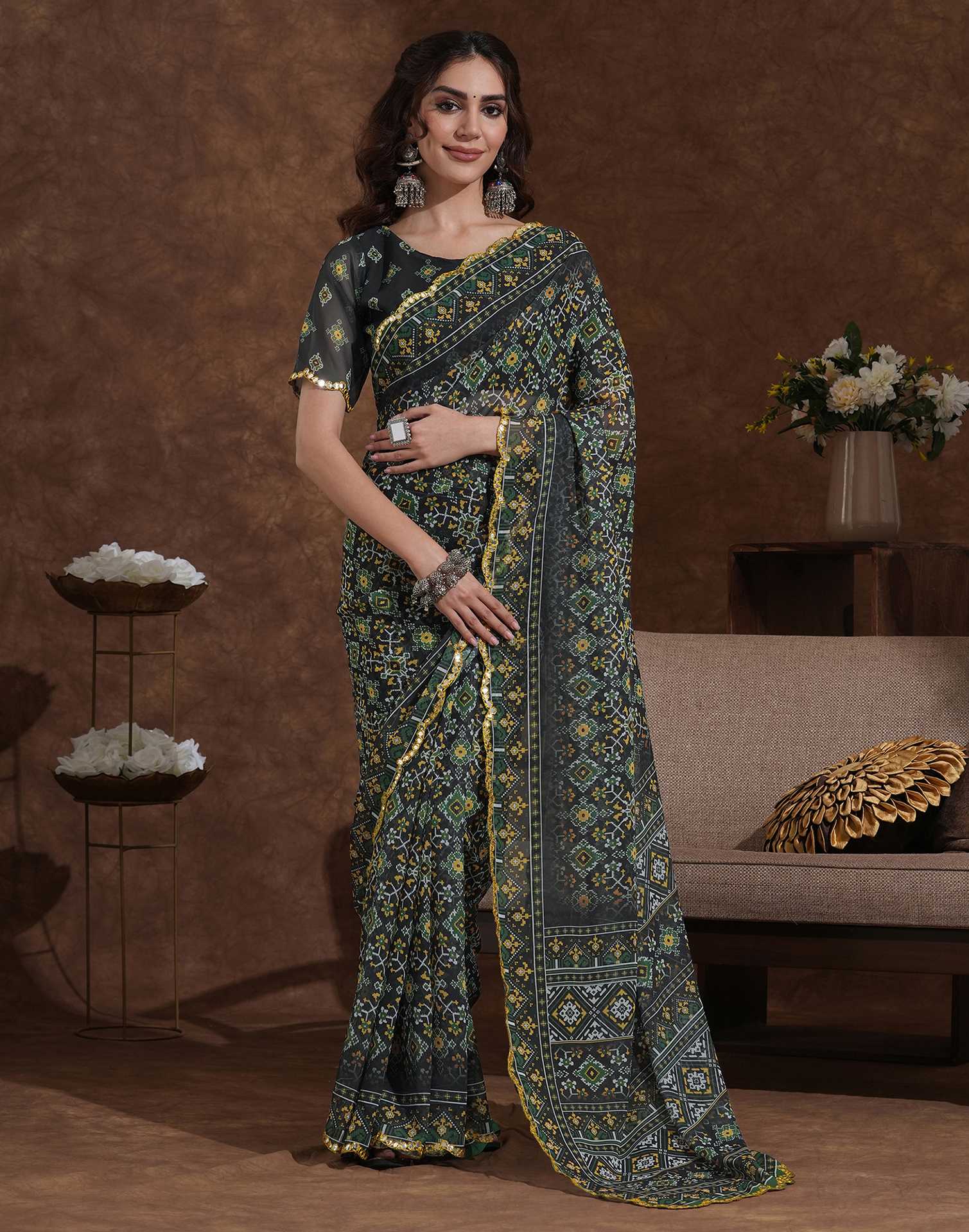 Black Georgette Printed Saree