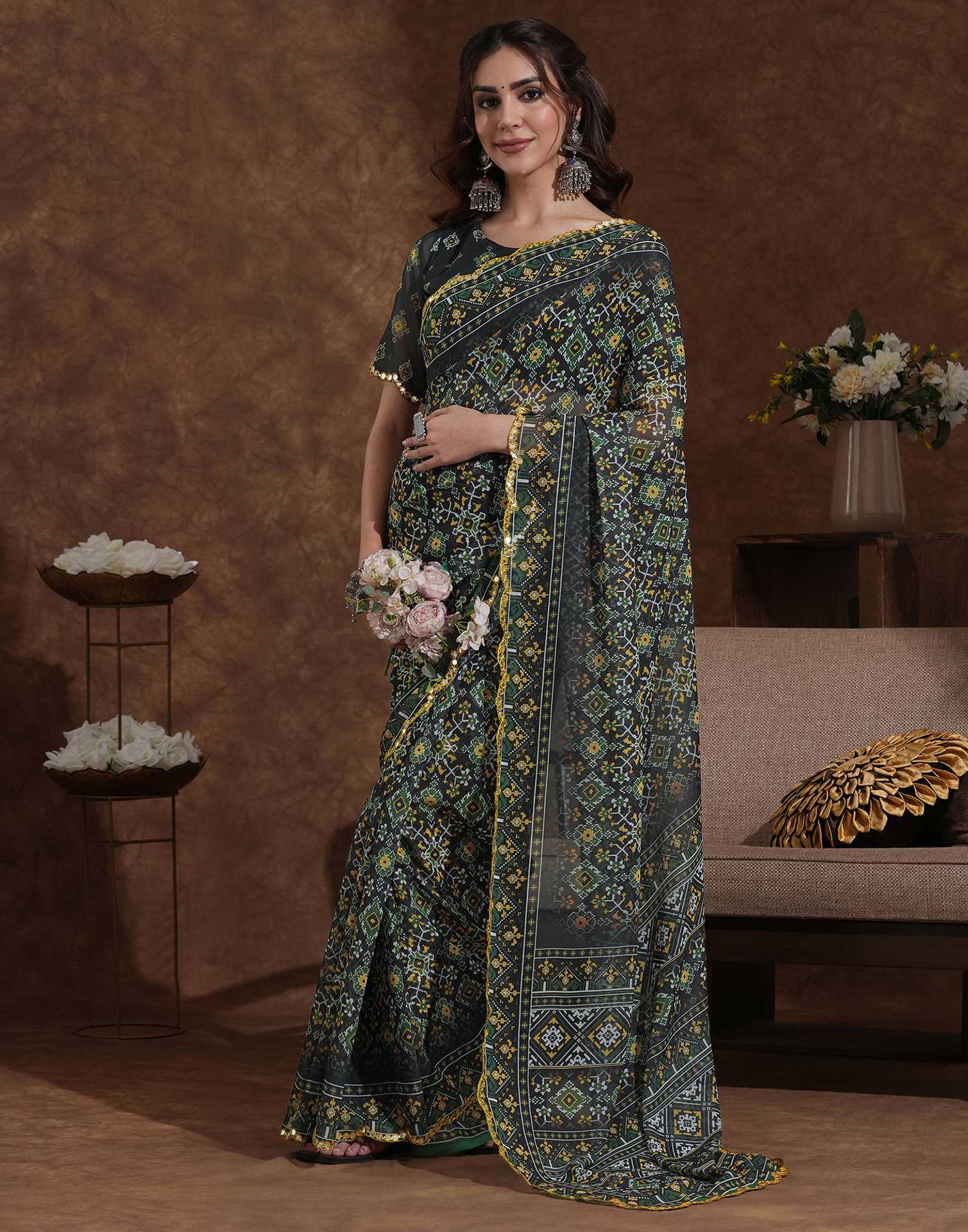 Black Georgette Printed Saree