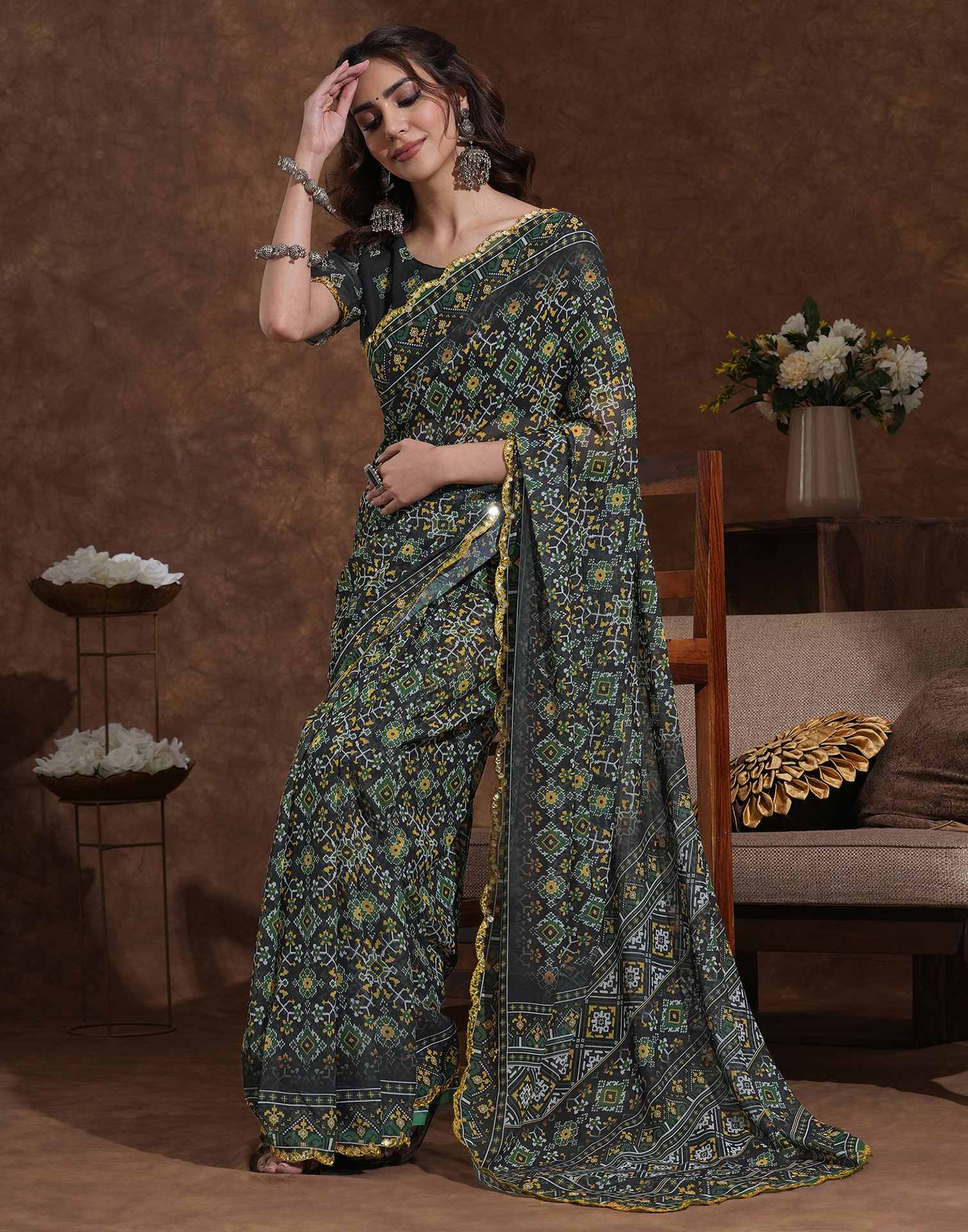 Black Georgette Printed Saree