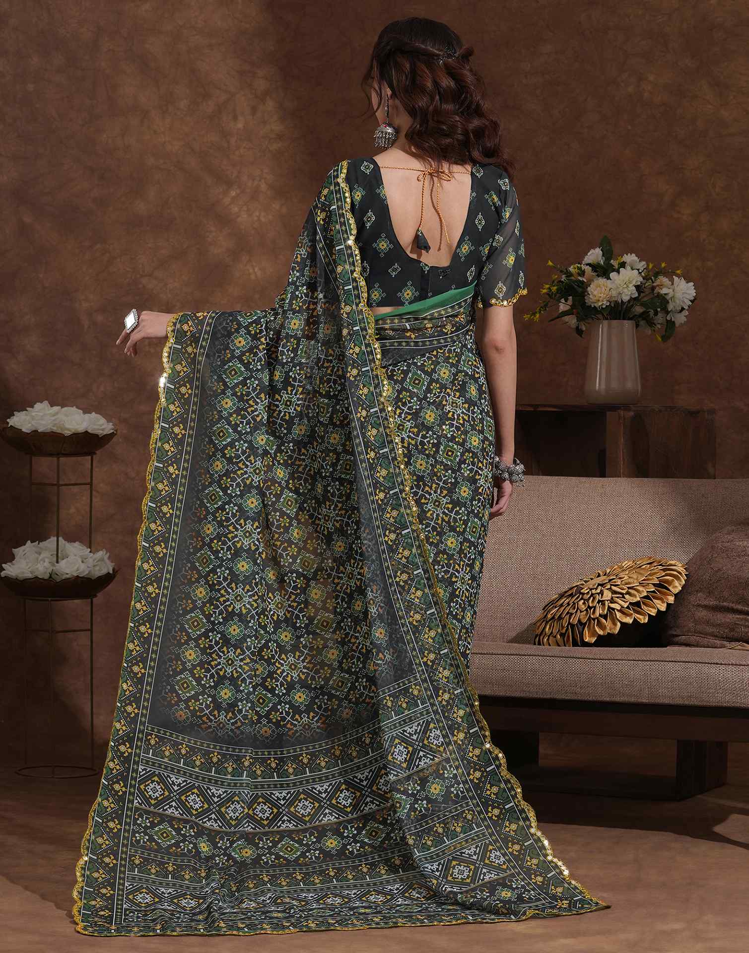 Black Georgette Printed Saree