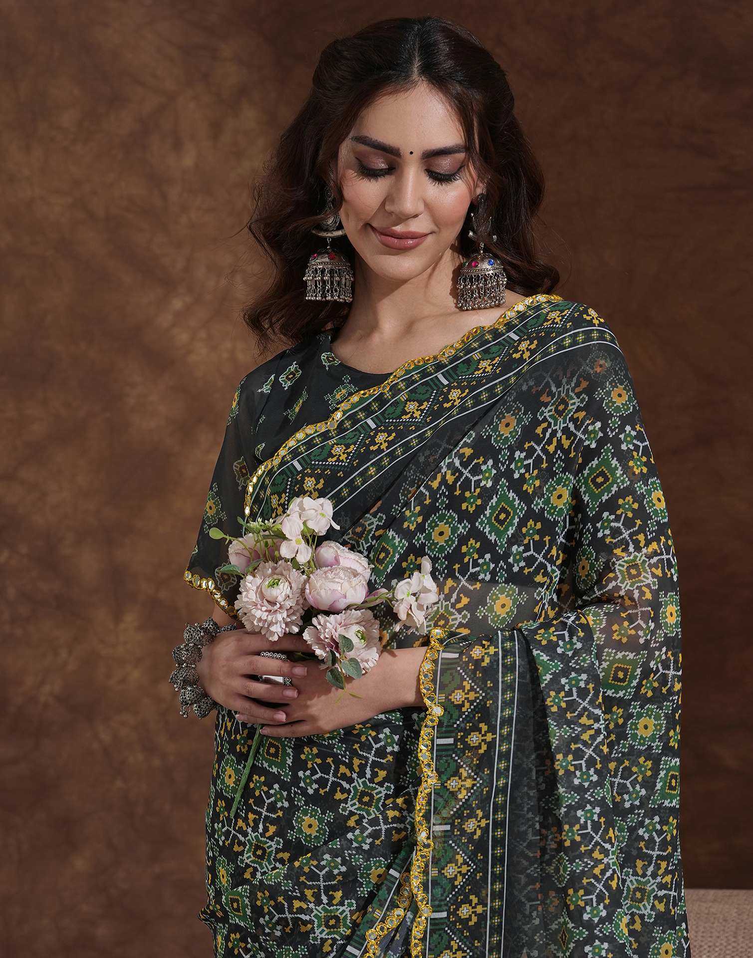 Black Georgette Printed Saree