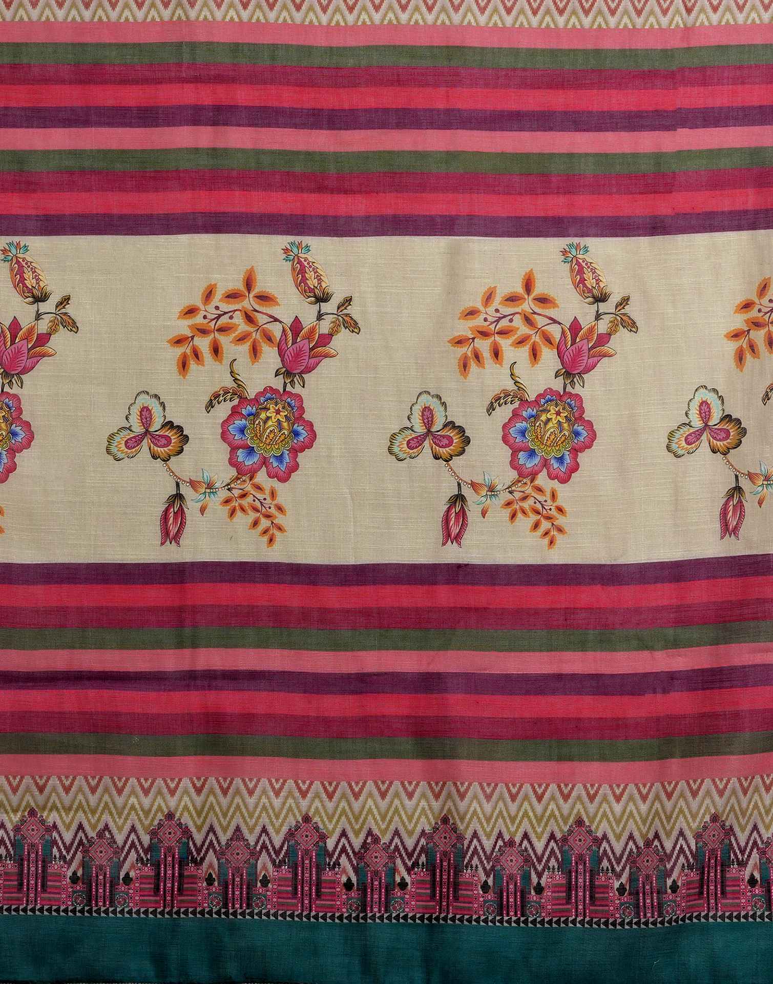 Dusty Beige Linen Woven Printed Saree