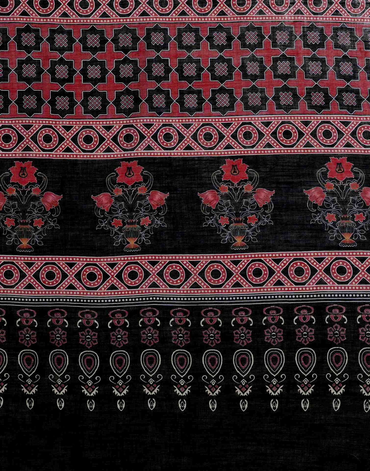 Black Linen Woven Printed Saree