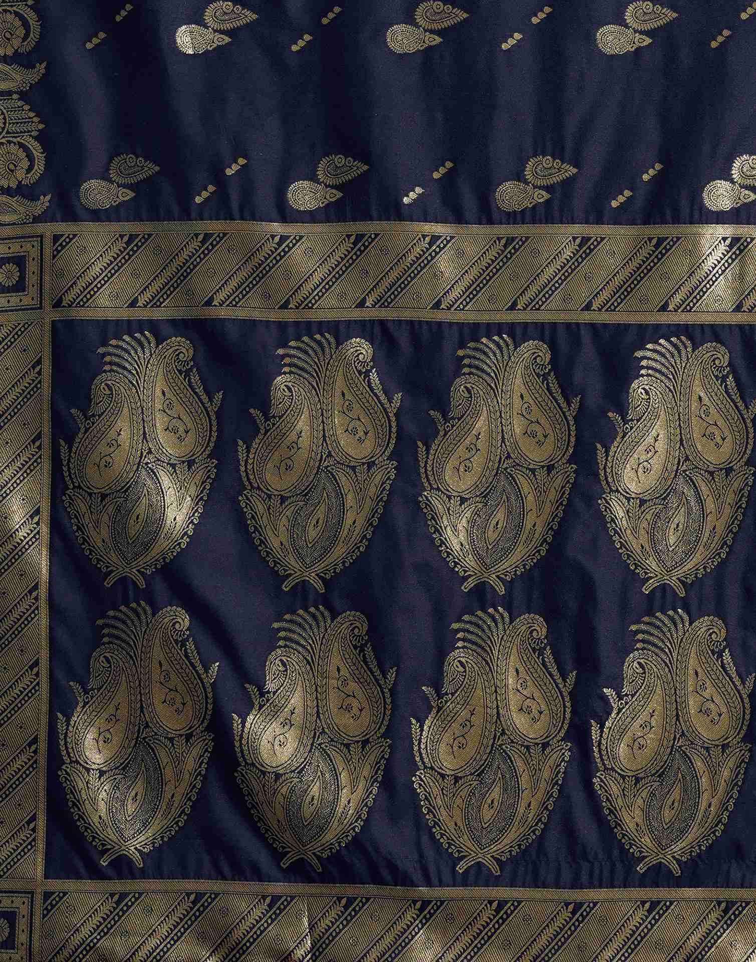 Navy Blue Silk Woven Banarasi Saree