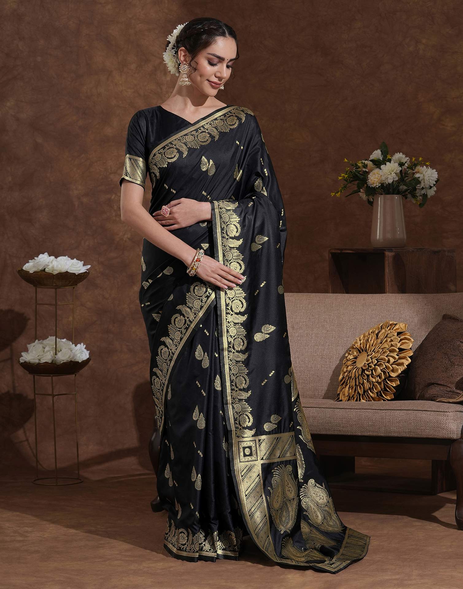 Black Silk Woven Banarasi Saree