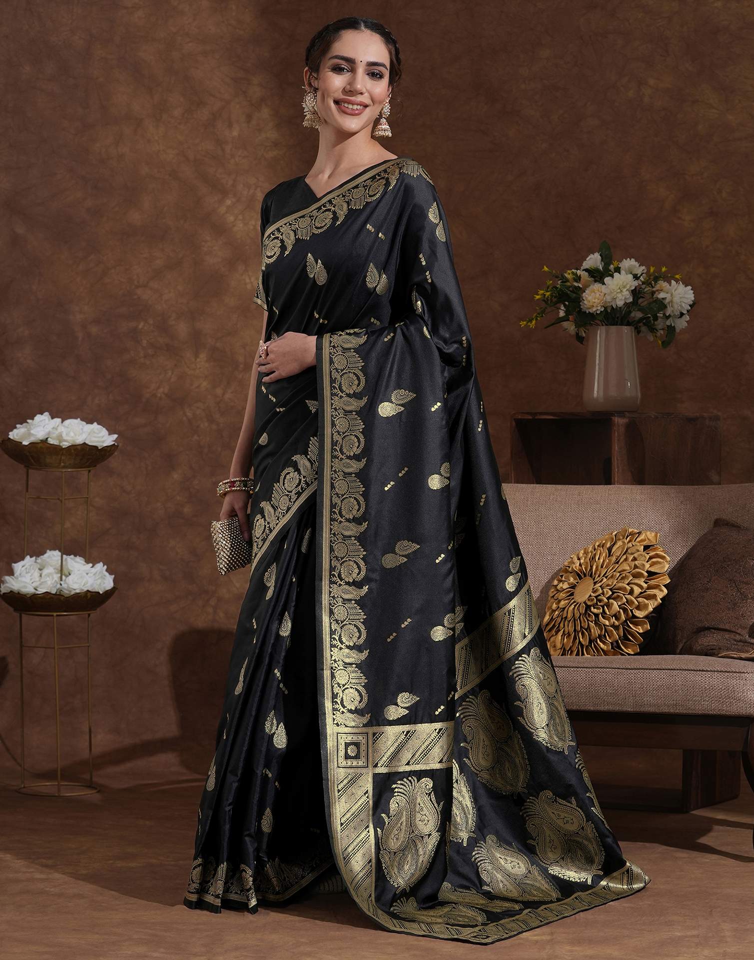 Black Silk Woven Banarasi Saree