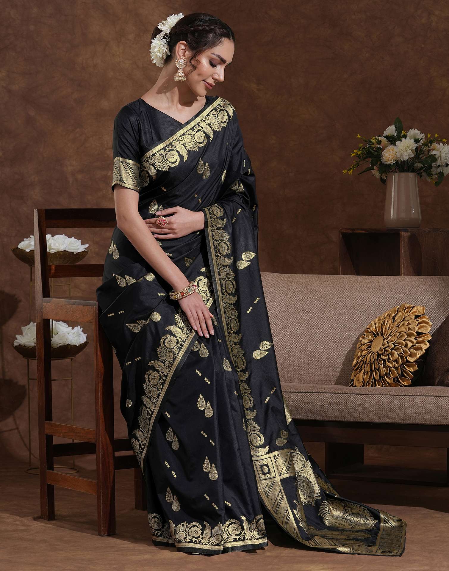 Black Silk Woven Banarasi Saree