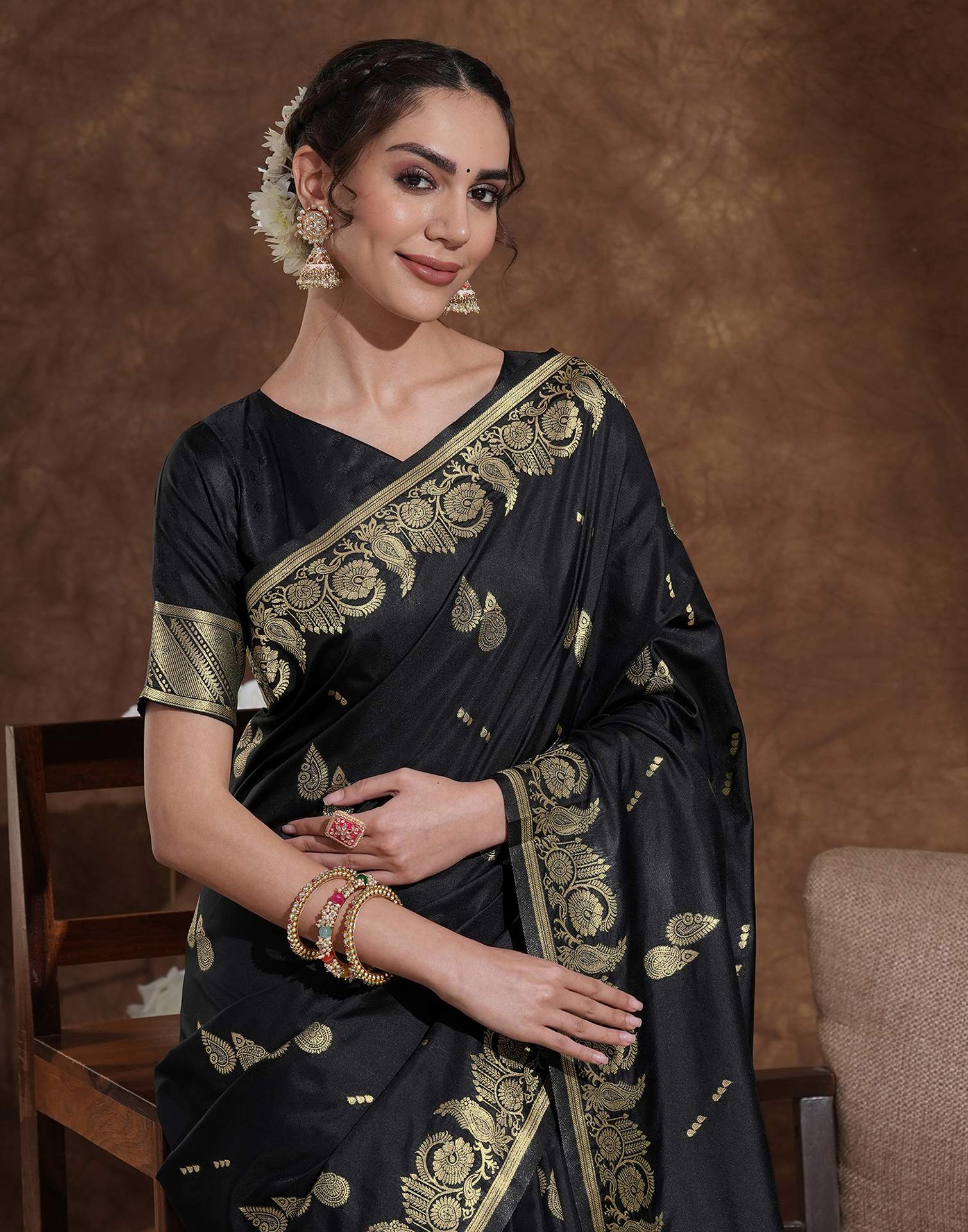 Black Silk Woven Banarasi Saree