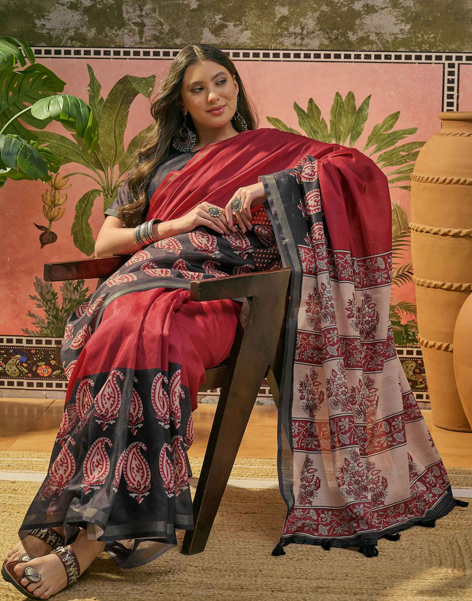 Red Silk Printed Saree