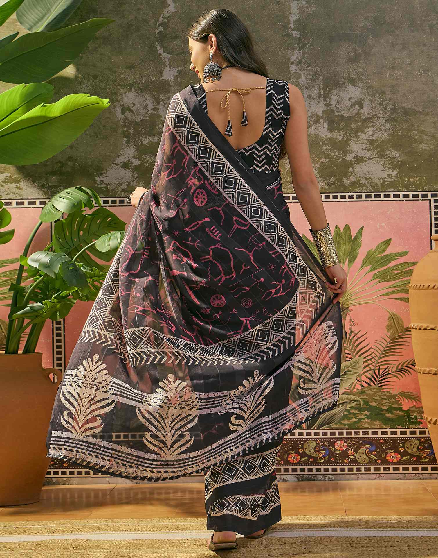 Black Georgette Printed Saree
