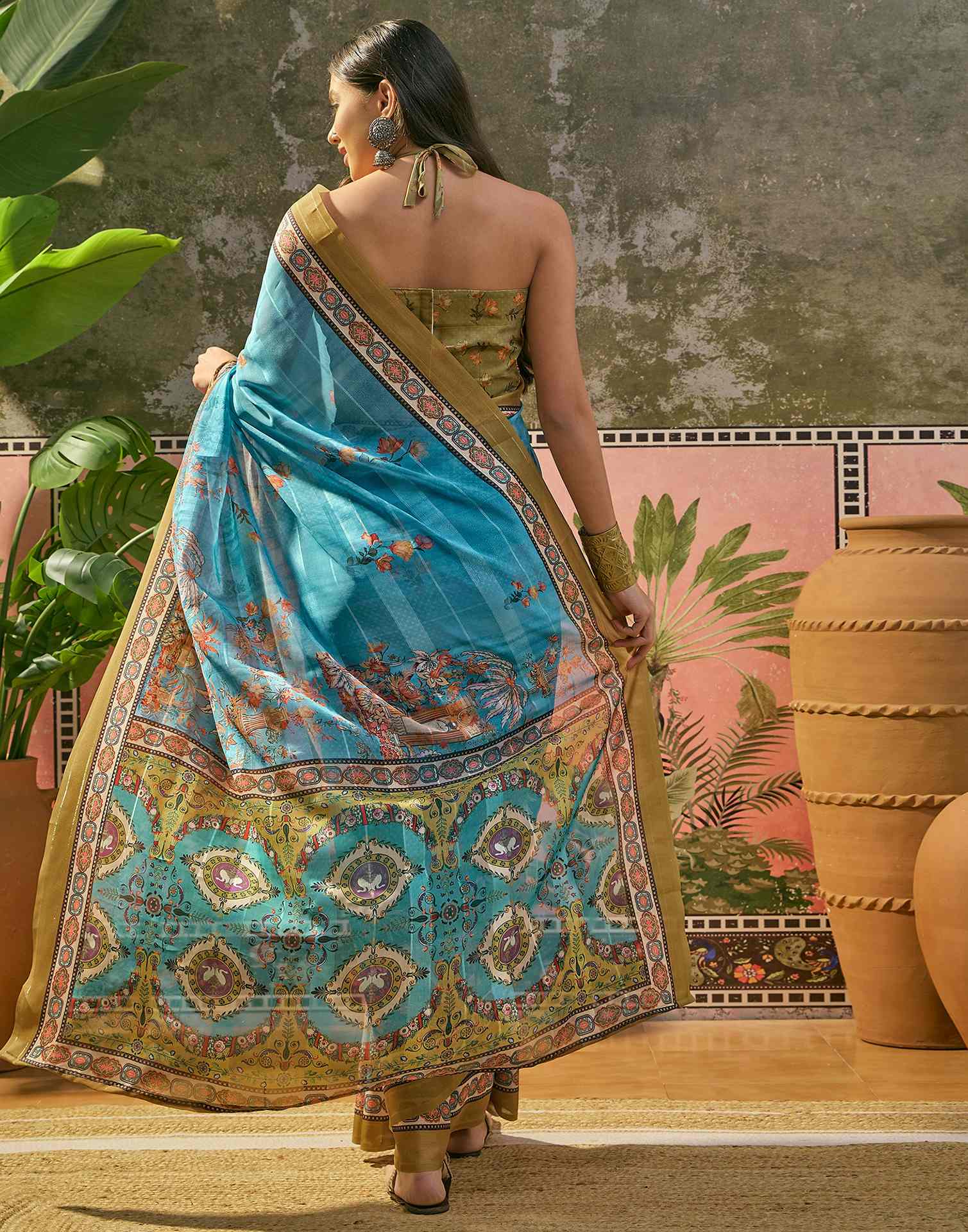 Sky Blue Georgette Printed Saree