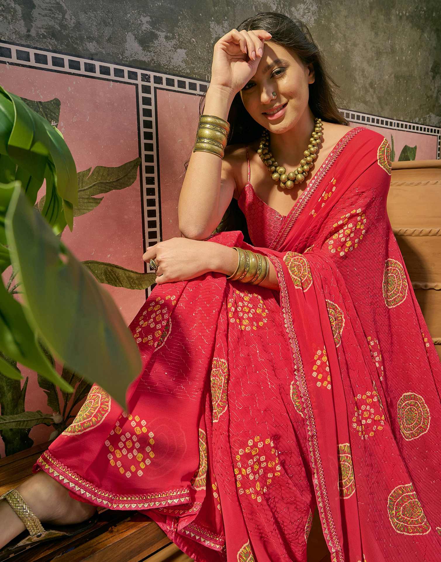 Red Georgette Printed Sequence Embroidery Saree
