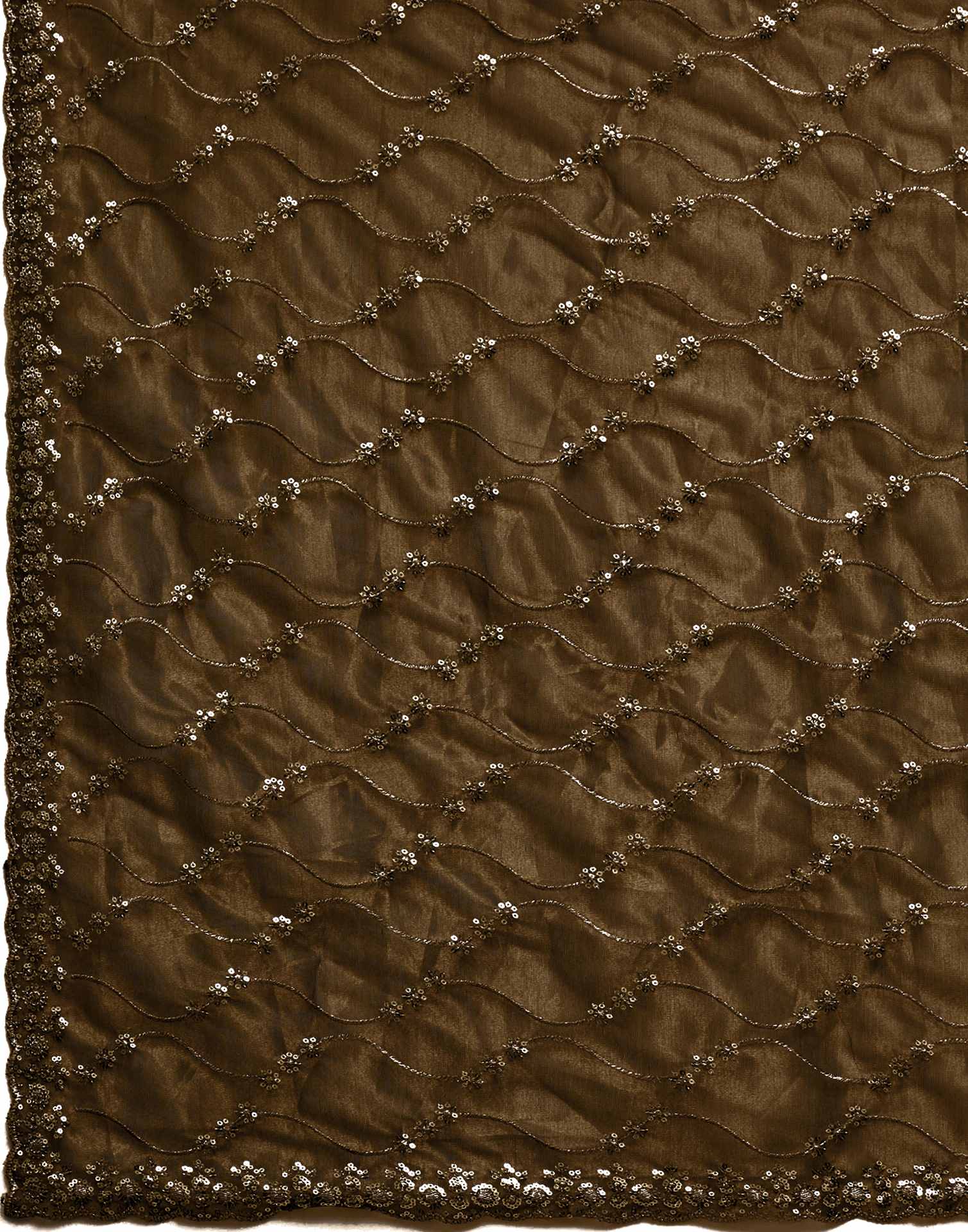 Dark Olive Green Net Sequence Embroidery Saree