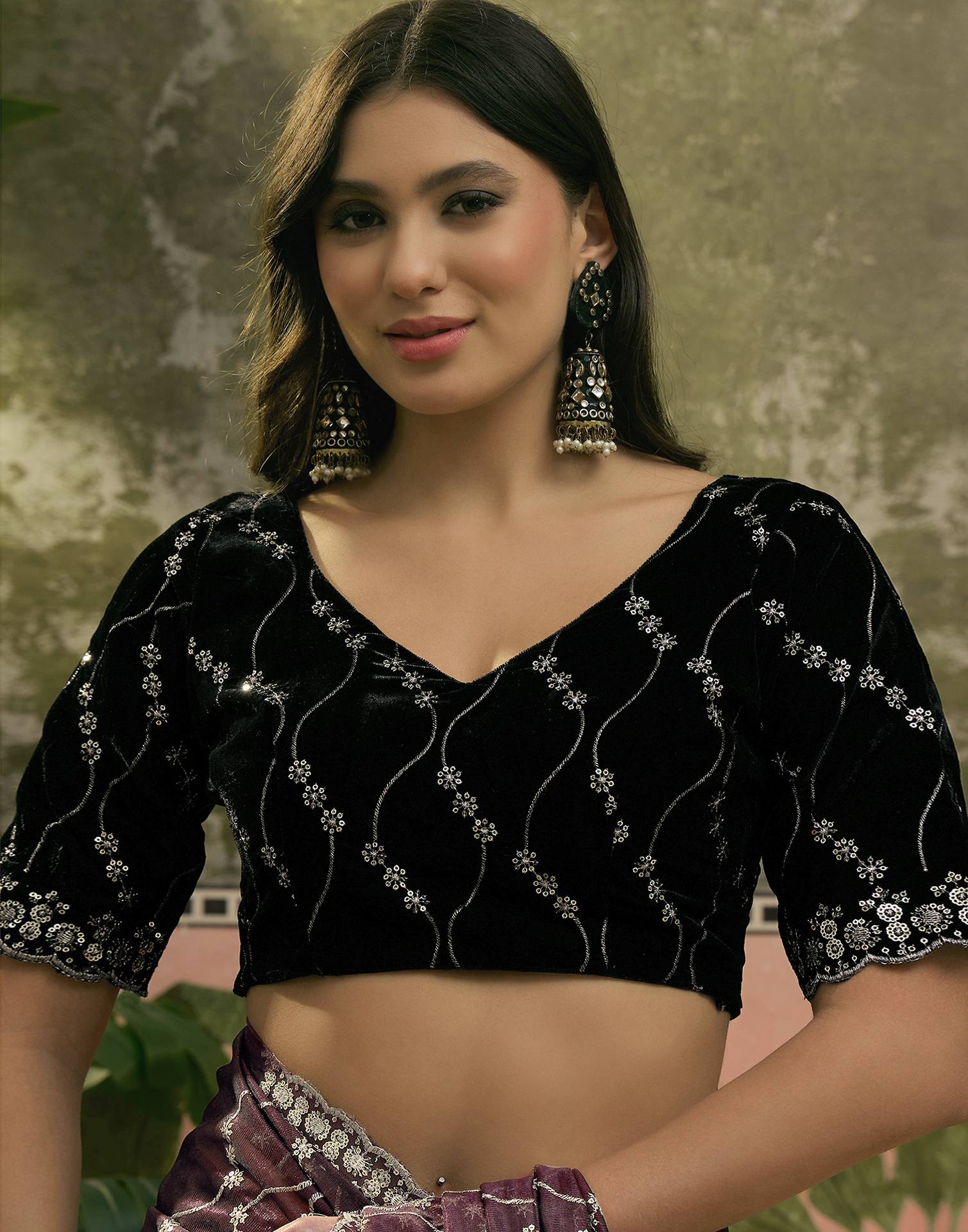 Wine Net Sequence Embroidery Saree