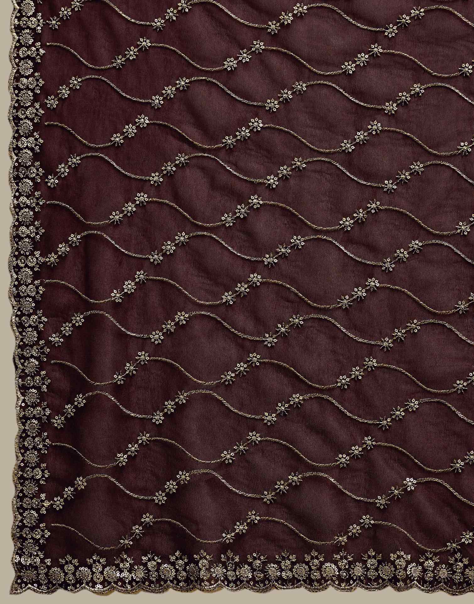 Wine Net Sequence Embroidery Saree