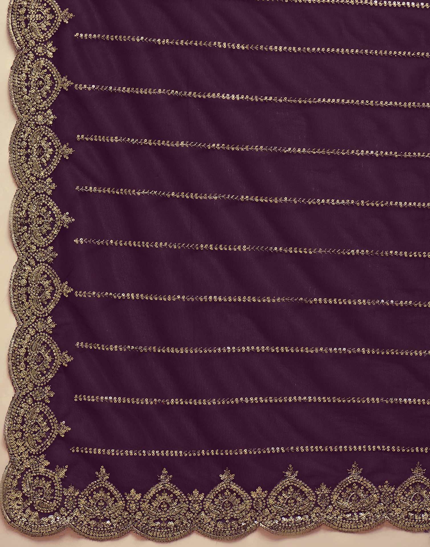 Wine Net Sequence Embroidery Saree