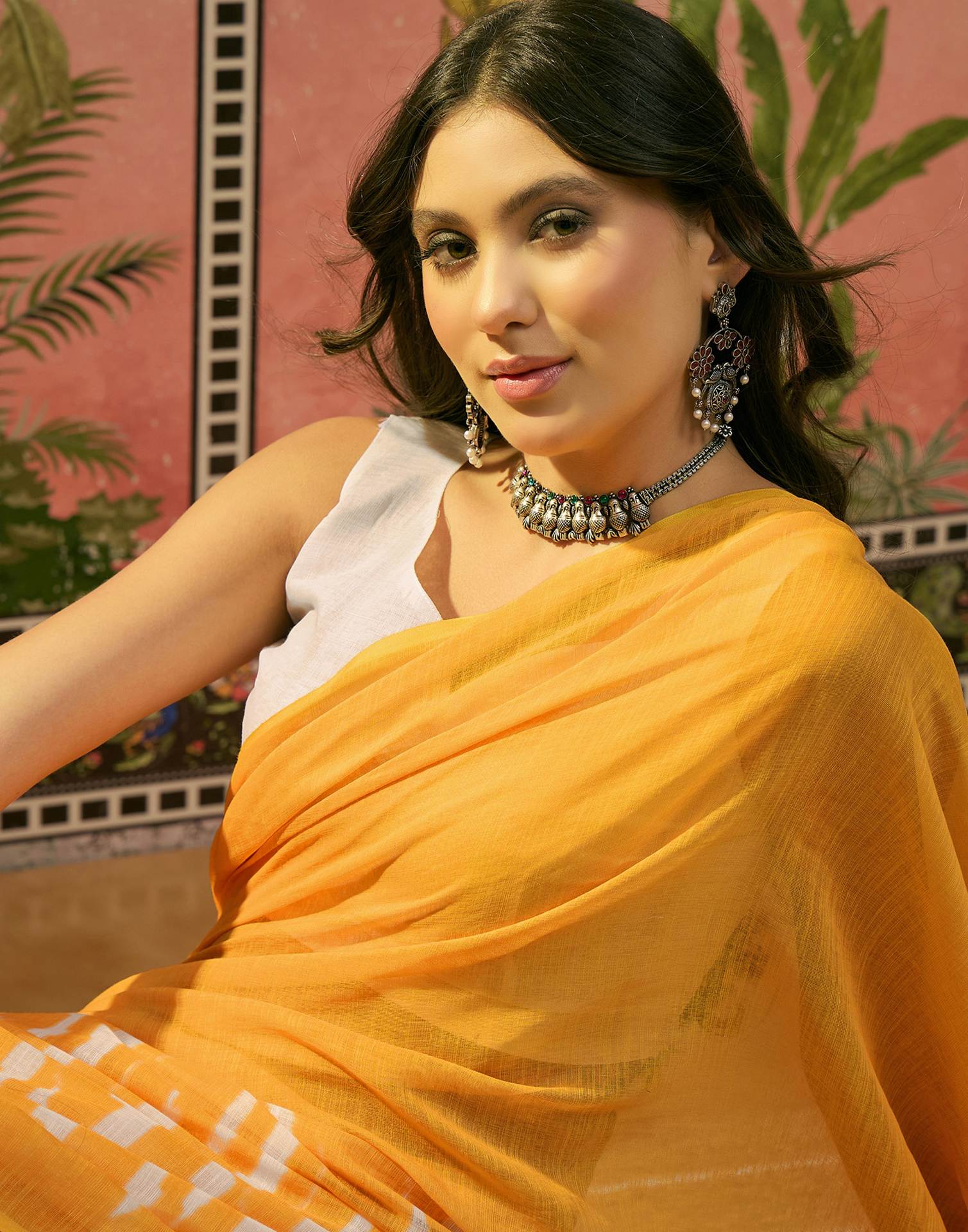 Yellow Linen Printed Saree