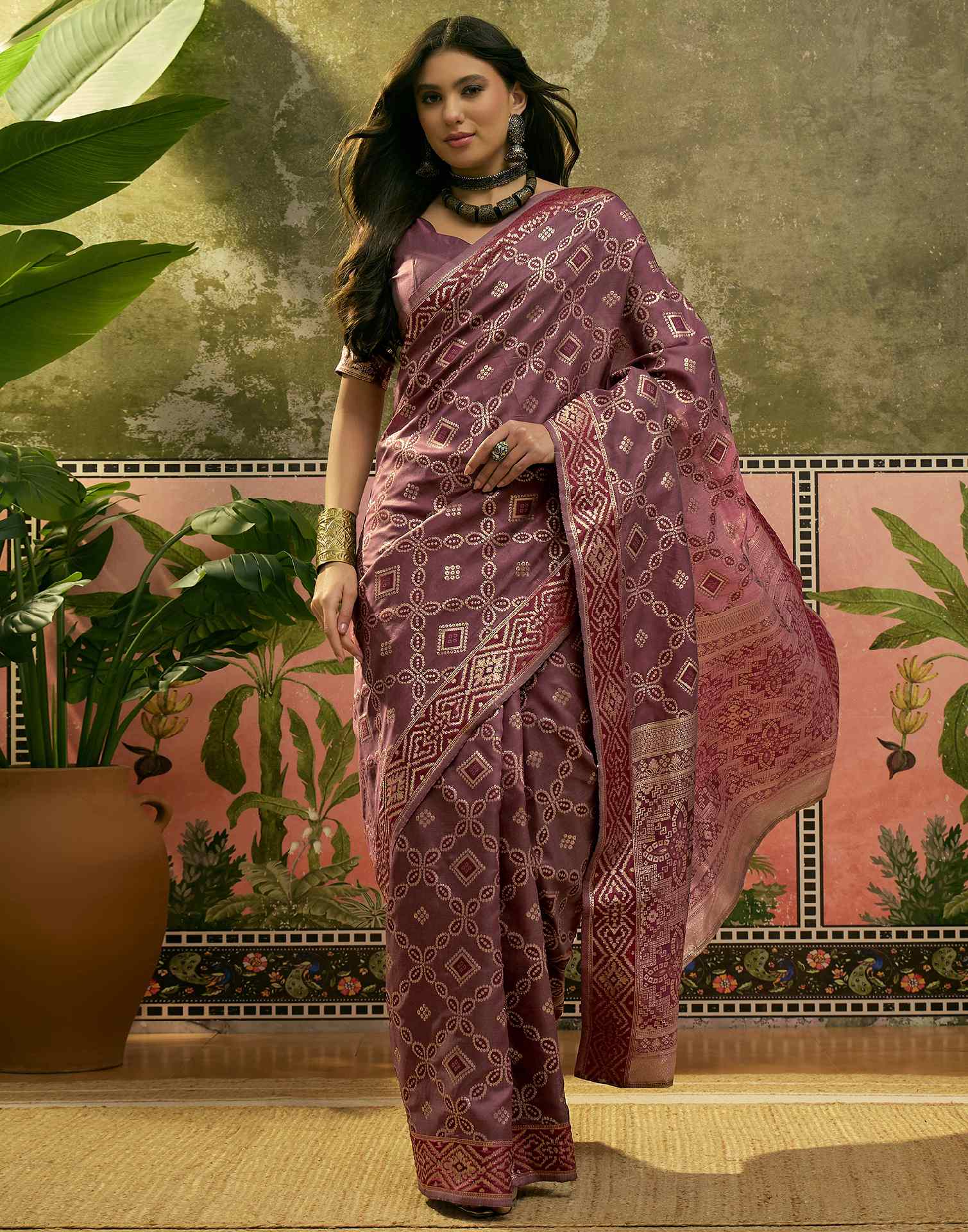 Maroon Silk Woven Patola Saree