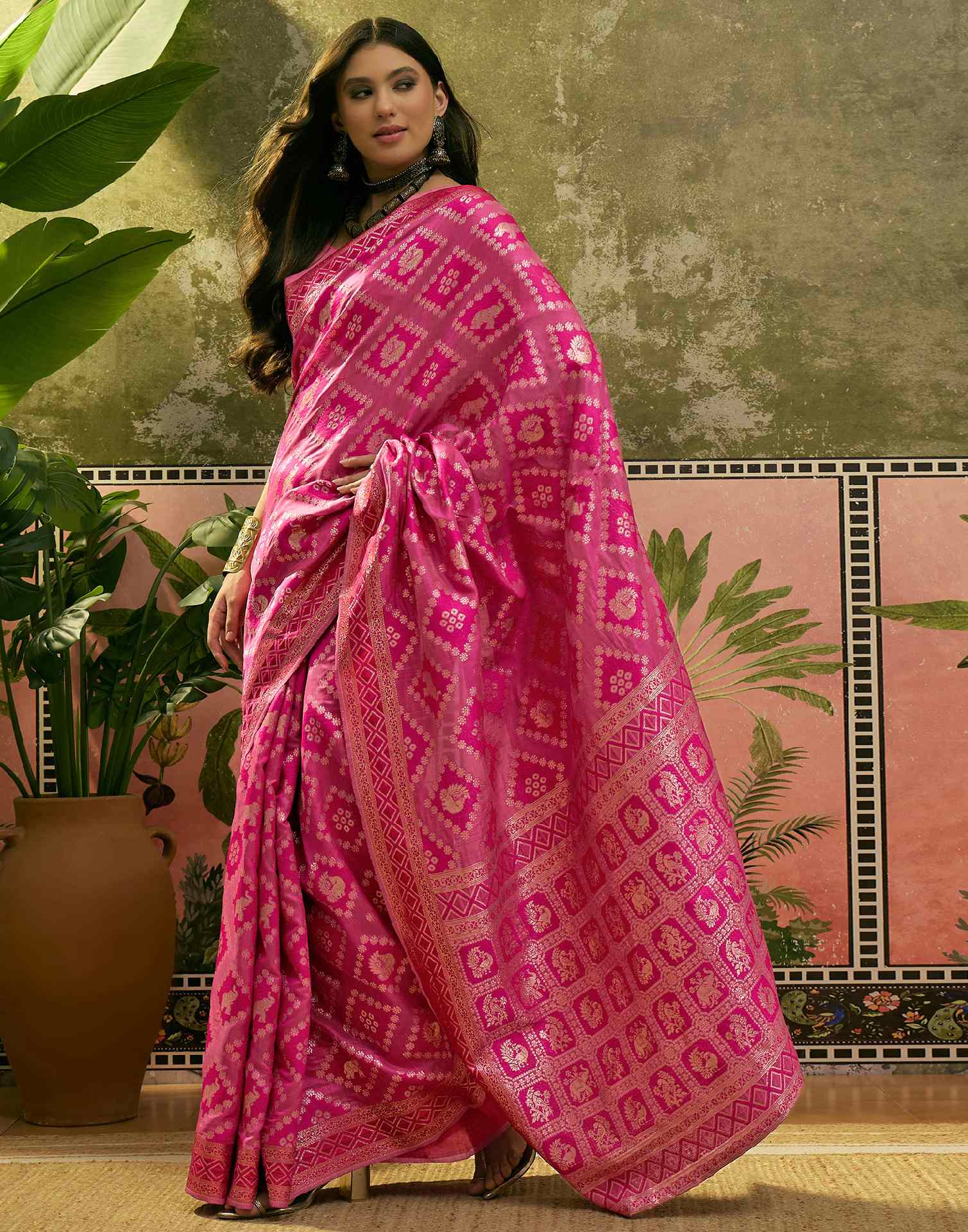Dark Pink Silk Woven Patola Saree