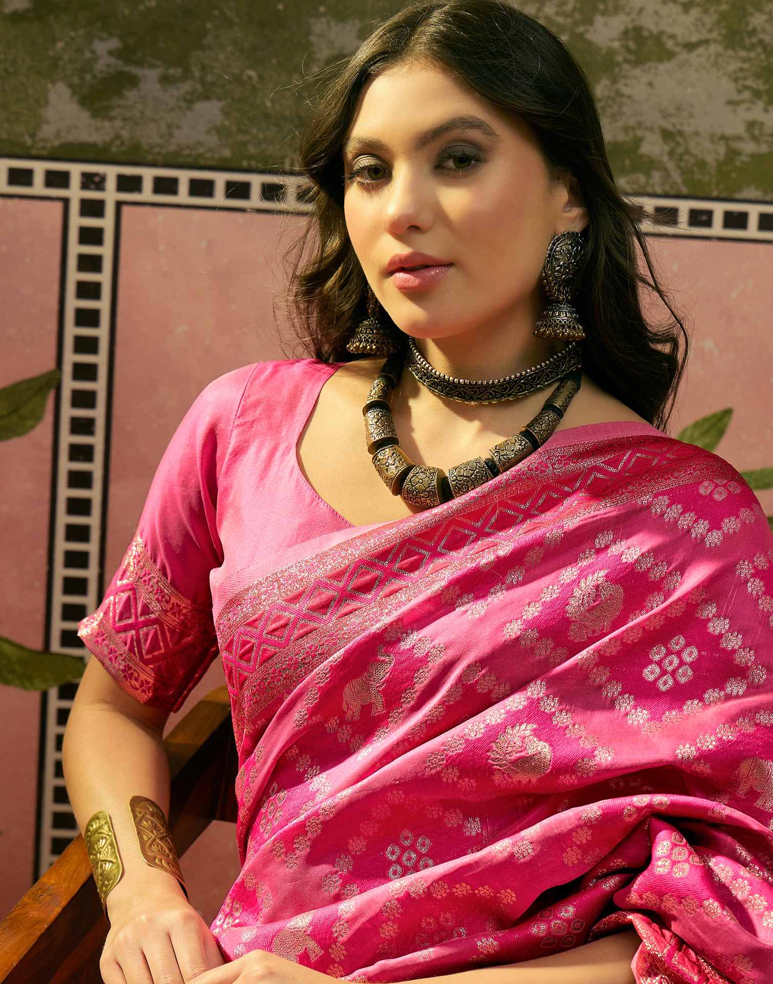 Dark Pink Silk Woven Patola Saree