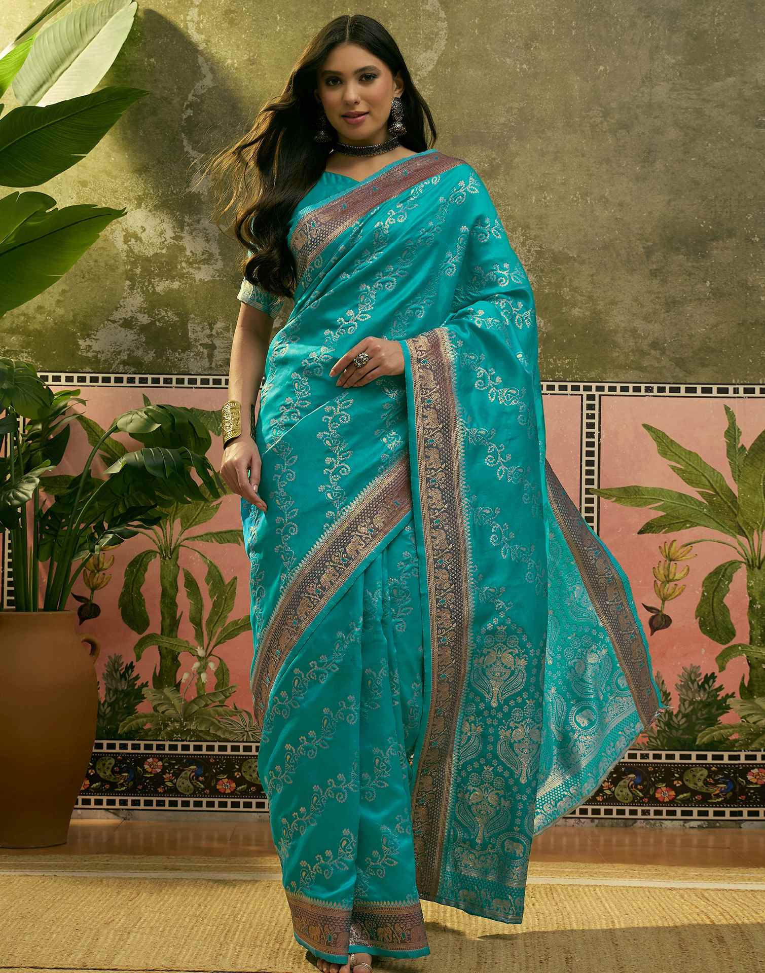 Teal Green Silk Woven Saree