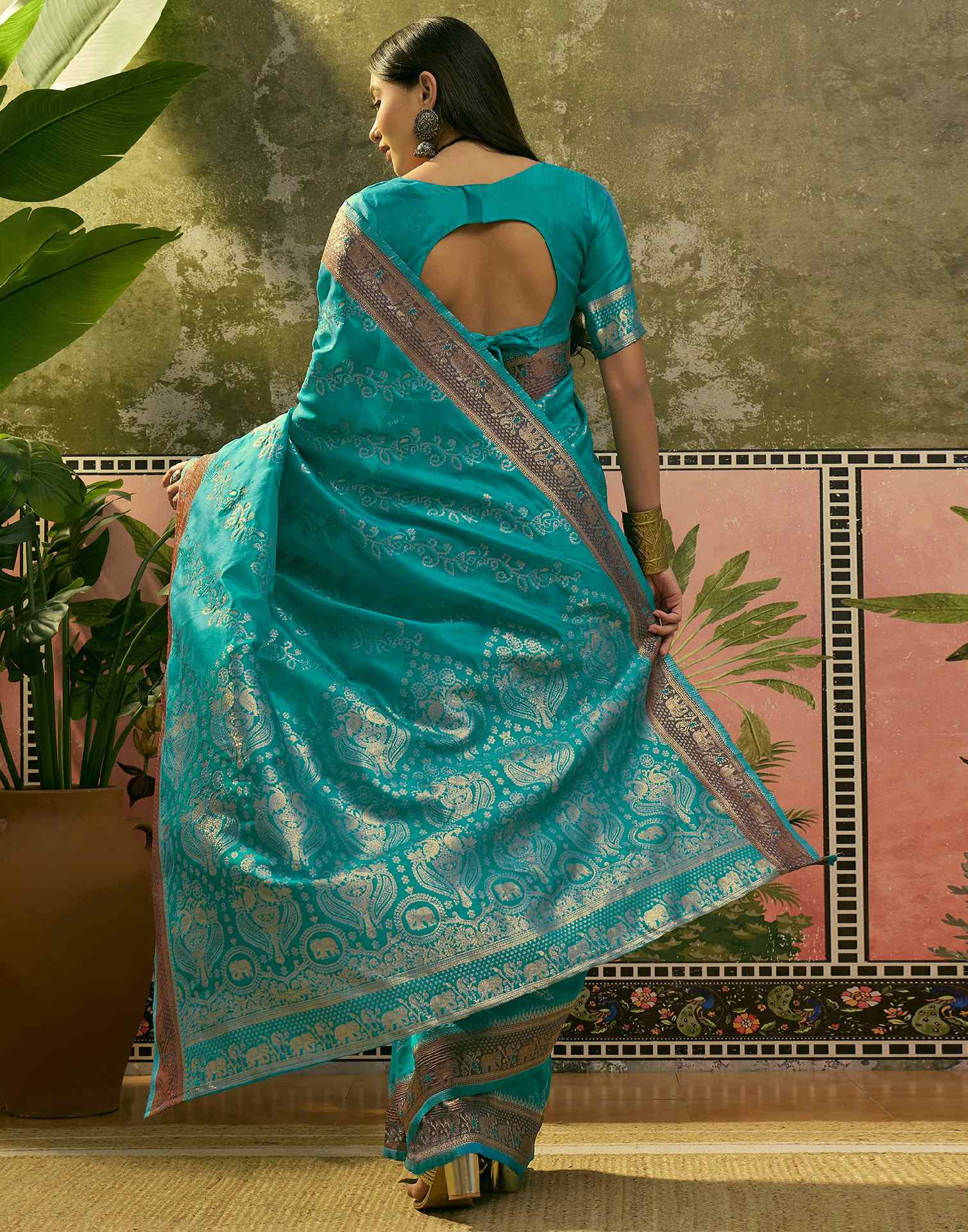 Teal Green Silk Woven Saree