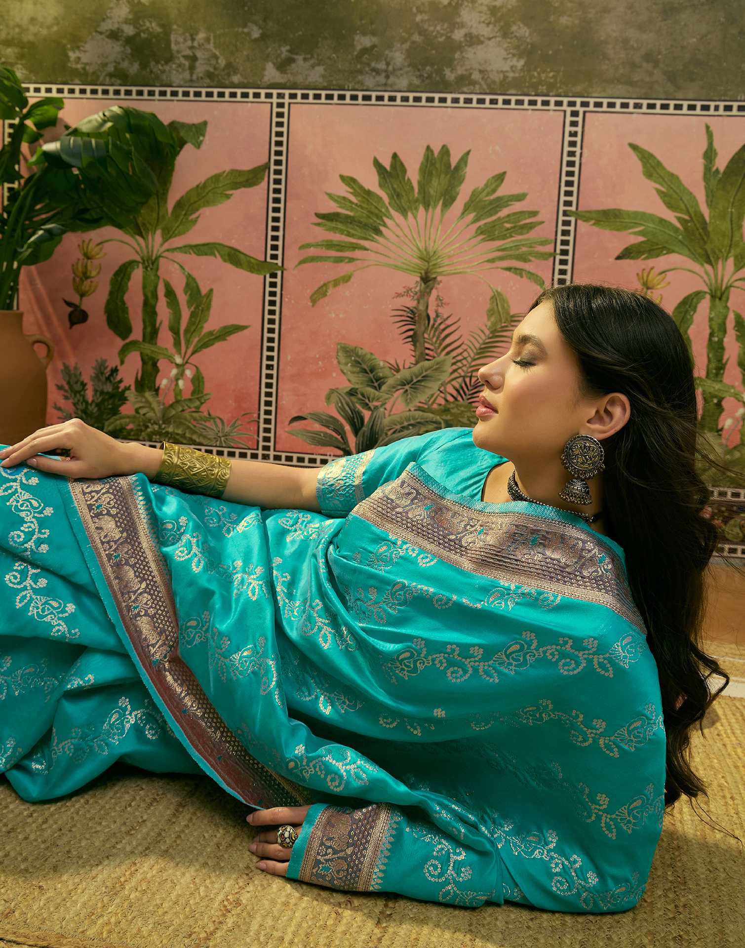 Teal Green Silk Woven Saree