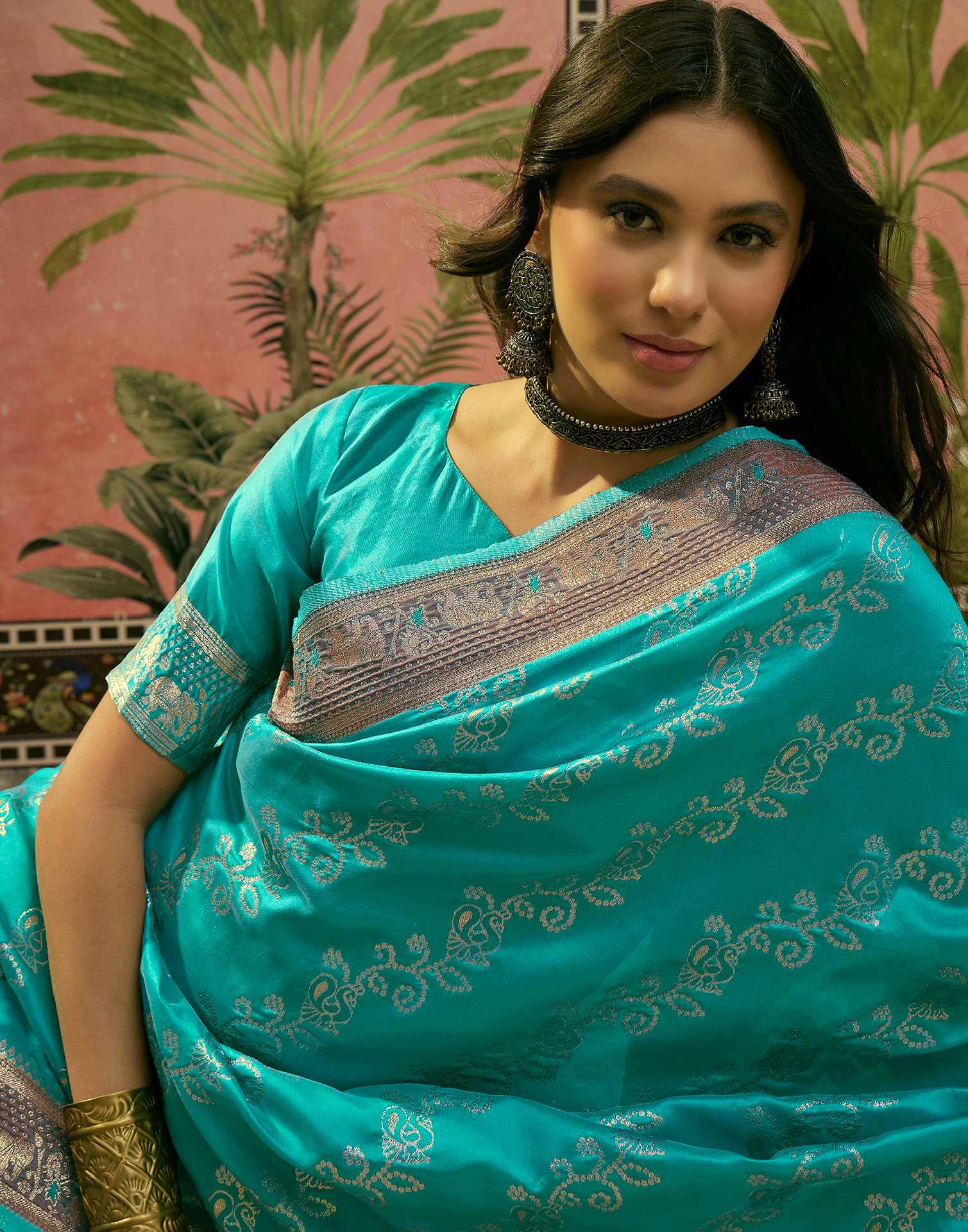 Teal Green Silk Woven Saree