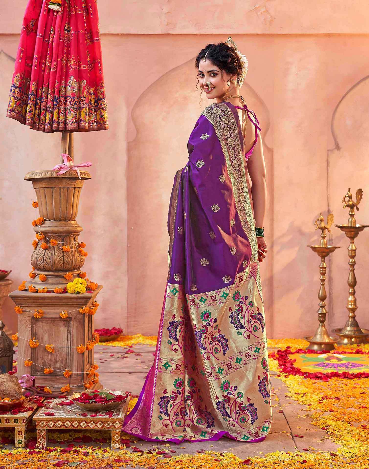 Dark Purple Silk Woven Paithani Saree