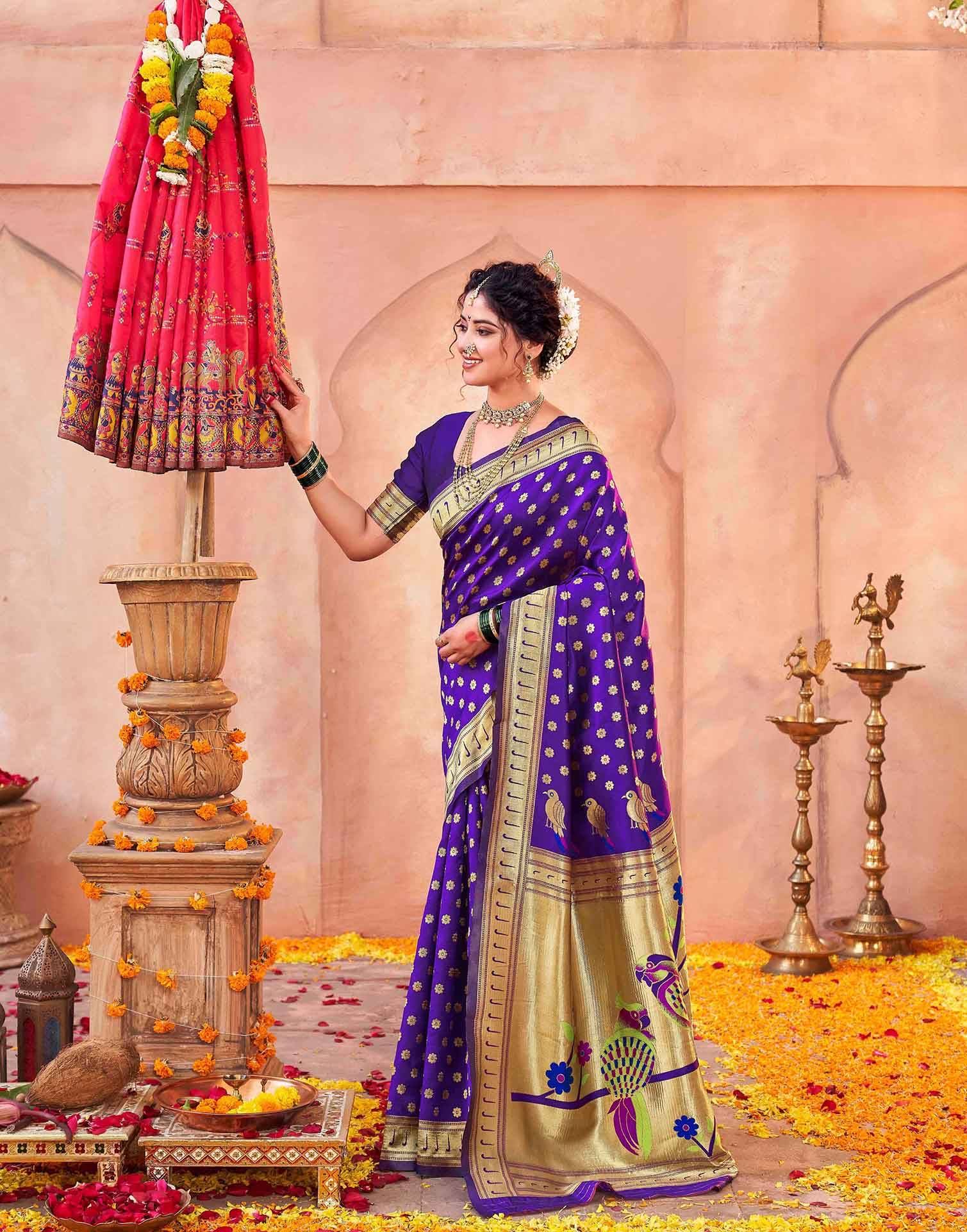 Purple Silk Woven Paithani Saree