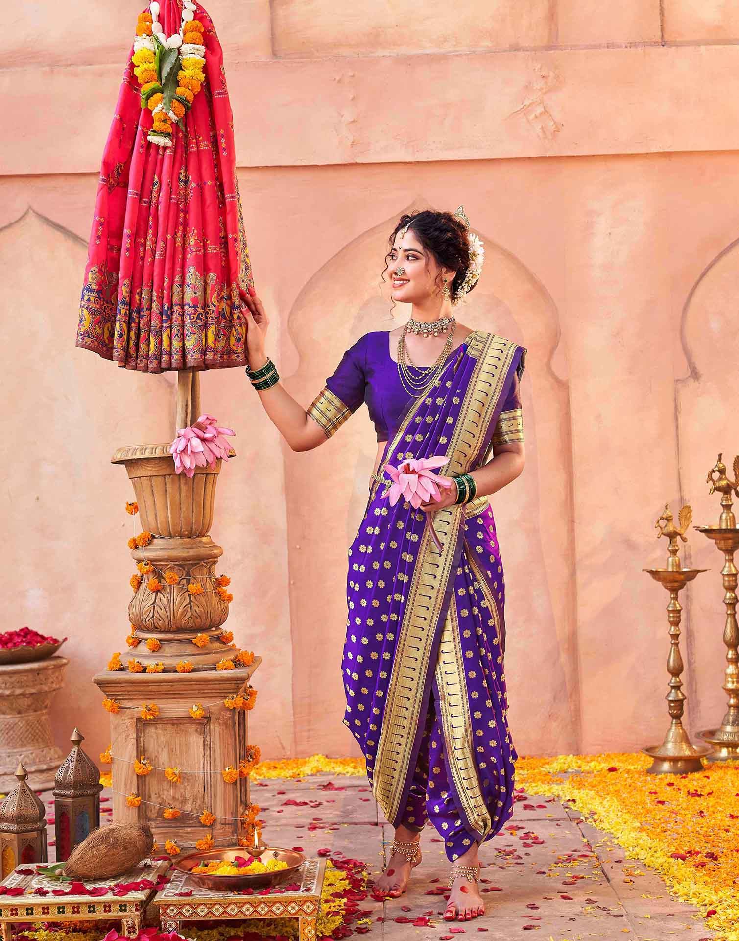 Purple Silk Woven Paithani Saree