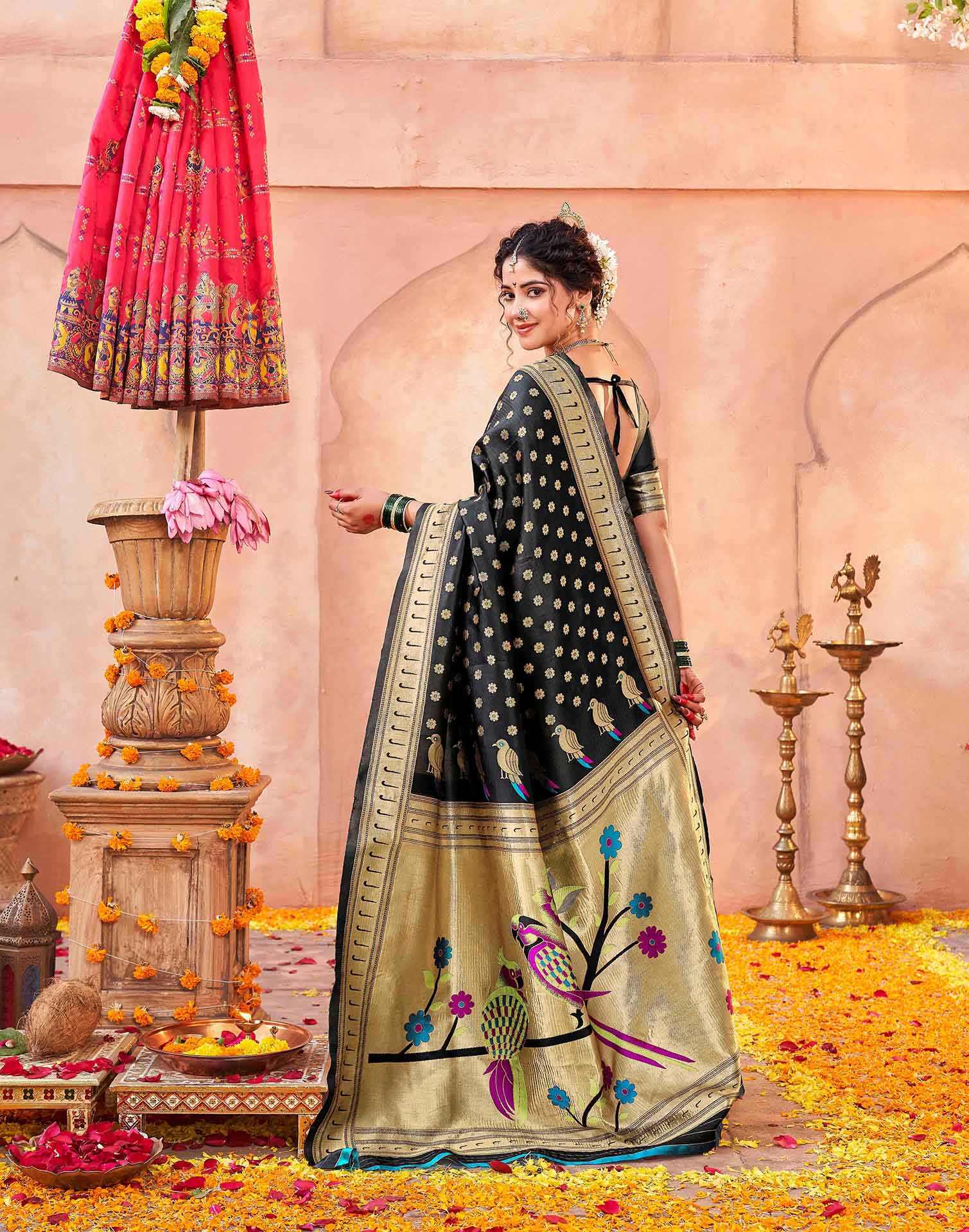 Black Silk Woven Paithani Saree