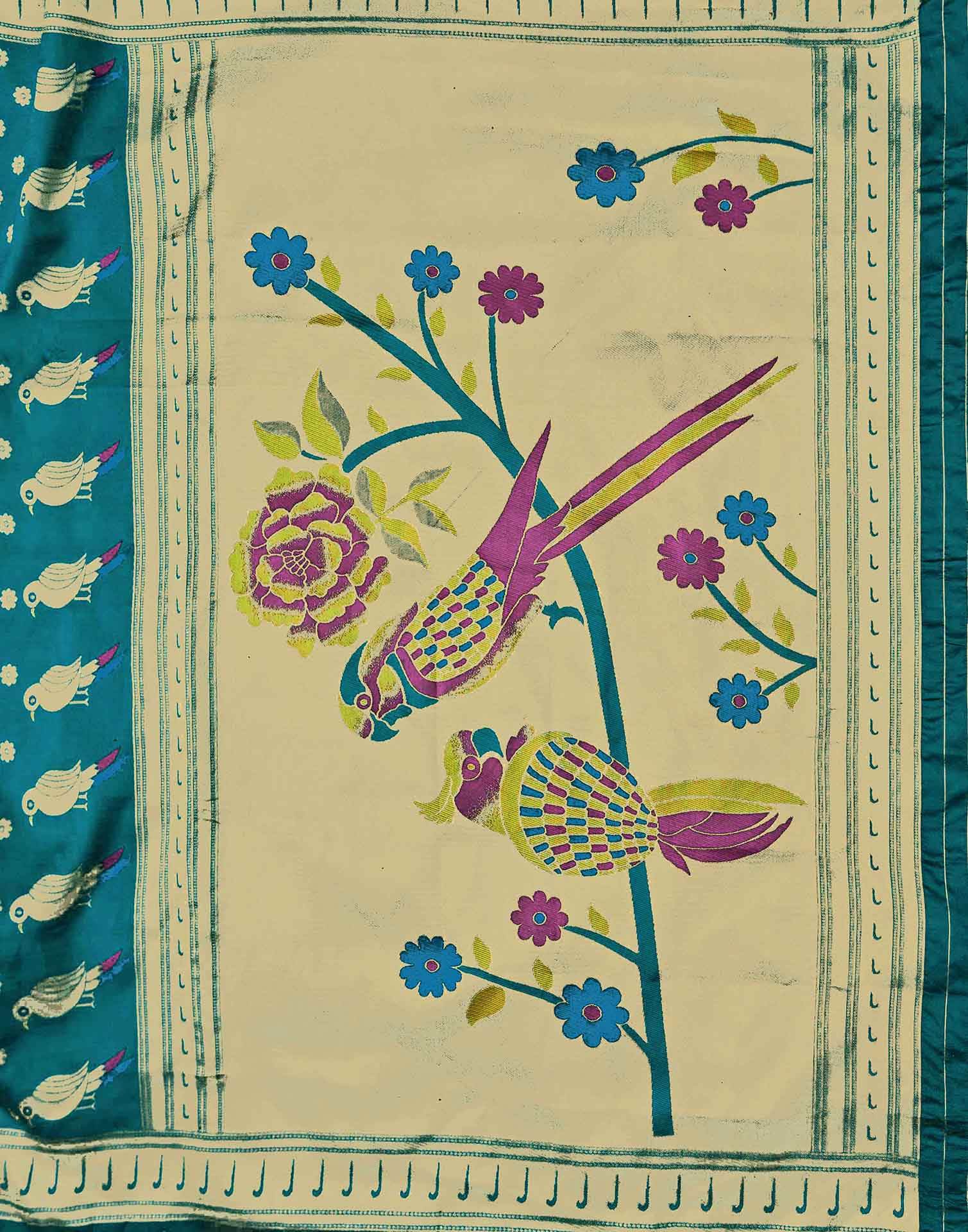 Teal Green Silk Woven Paithani Saree