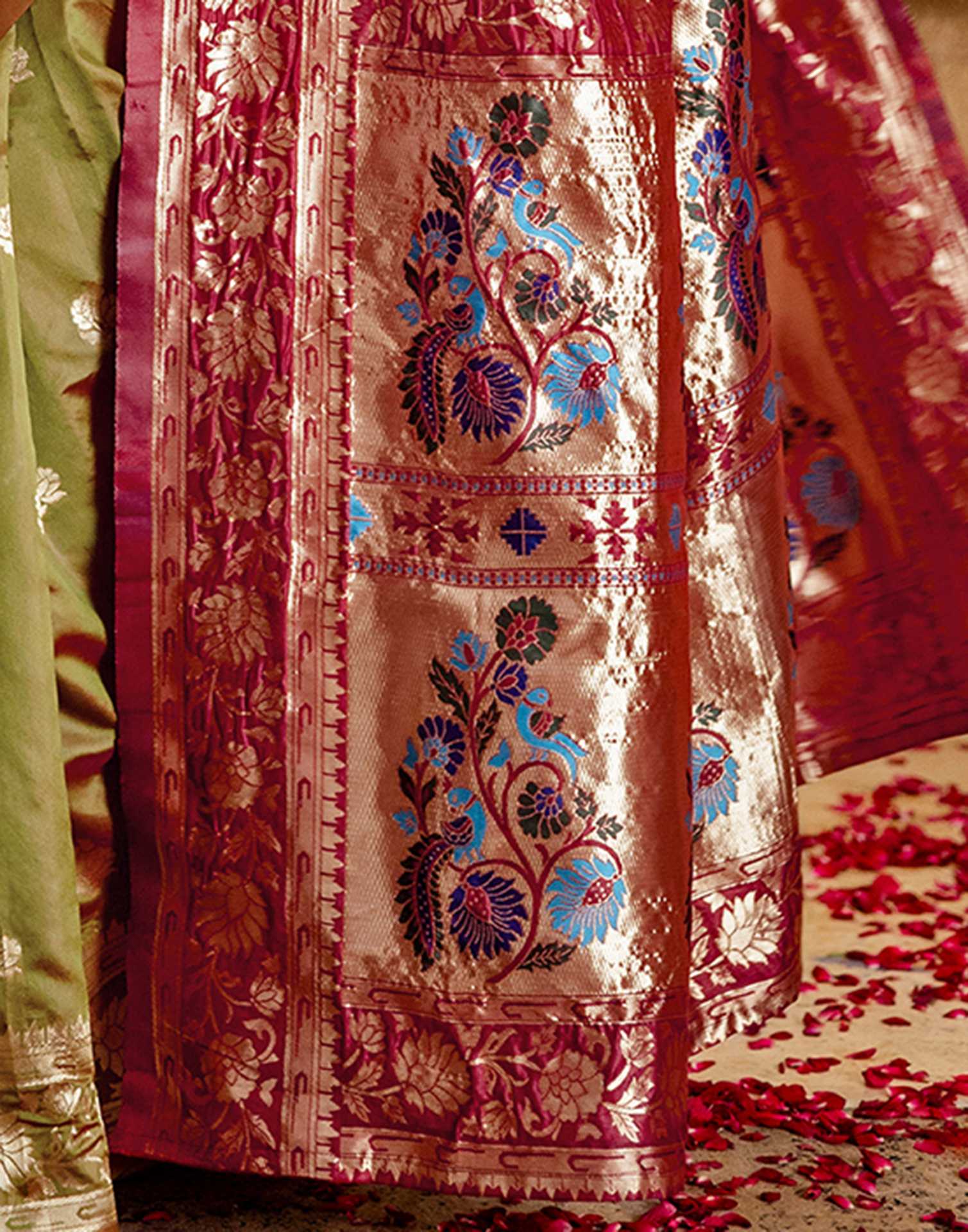 Olive Green Silk Woven Paithani Saree