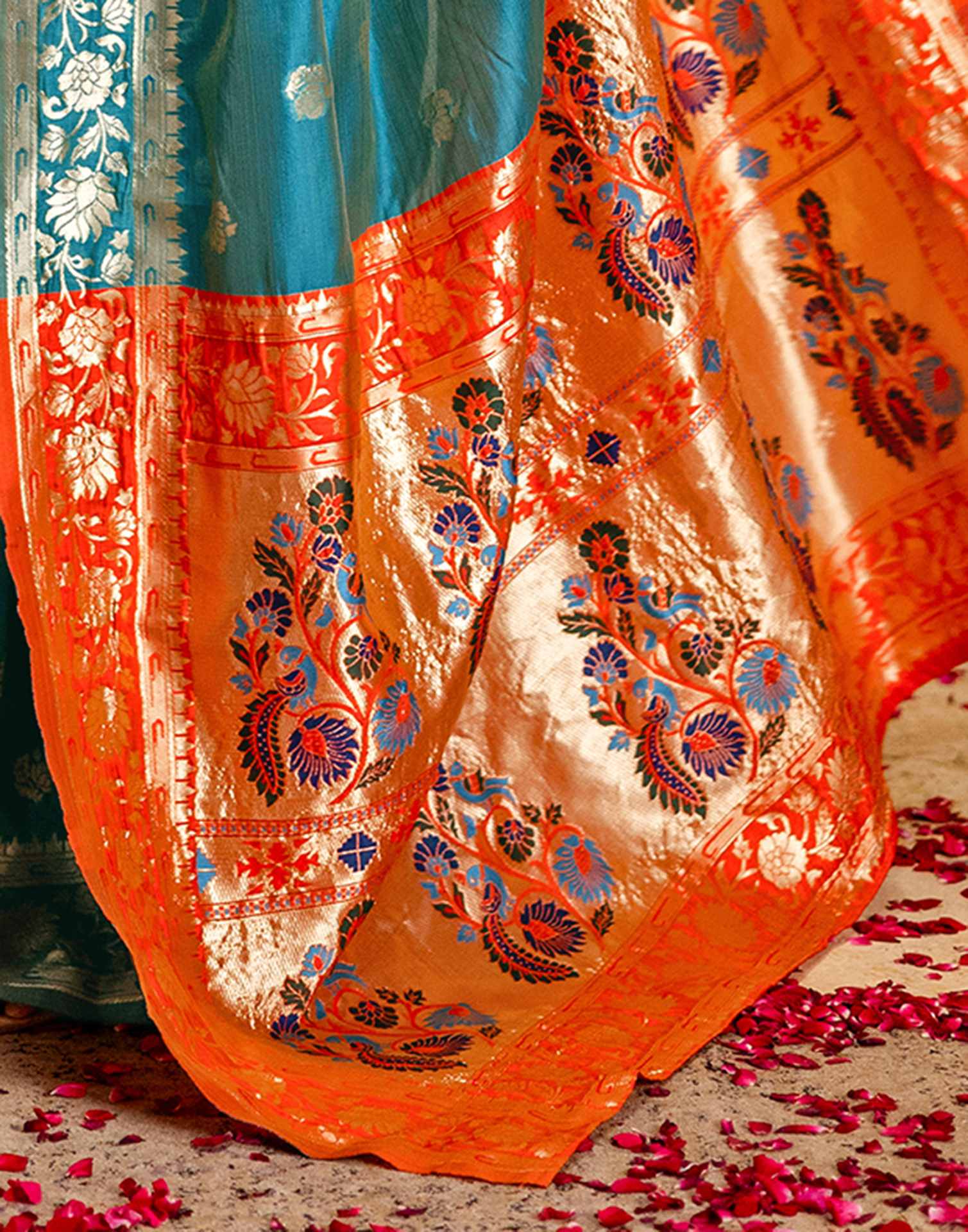 Teal Blue Silk Woven Paithani Saree
