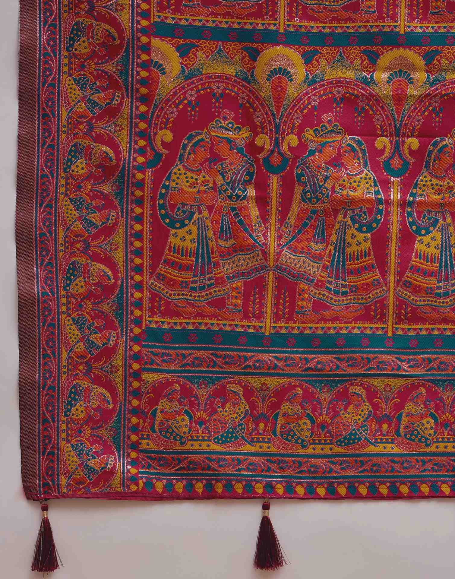 Teal Blue Silk Woven Kalamkari Saree