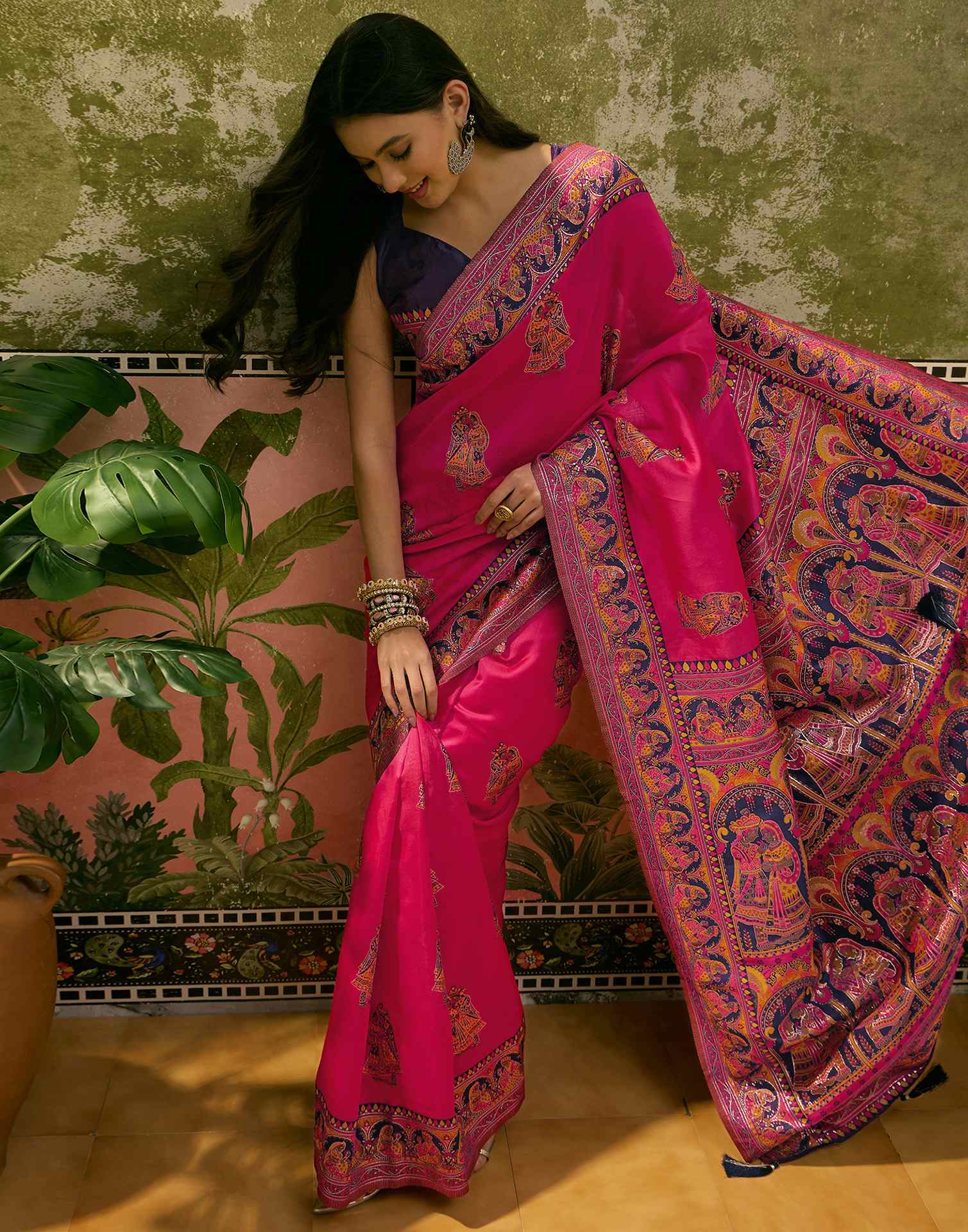 Pink Silk Woven Kalamkari Saree