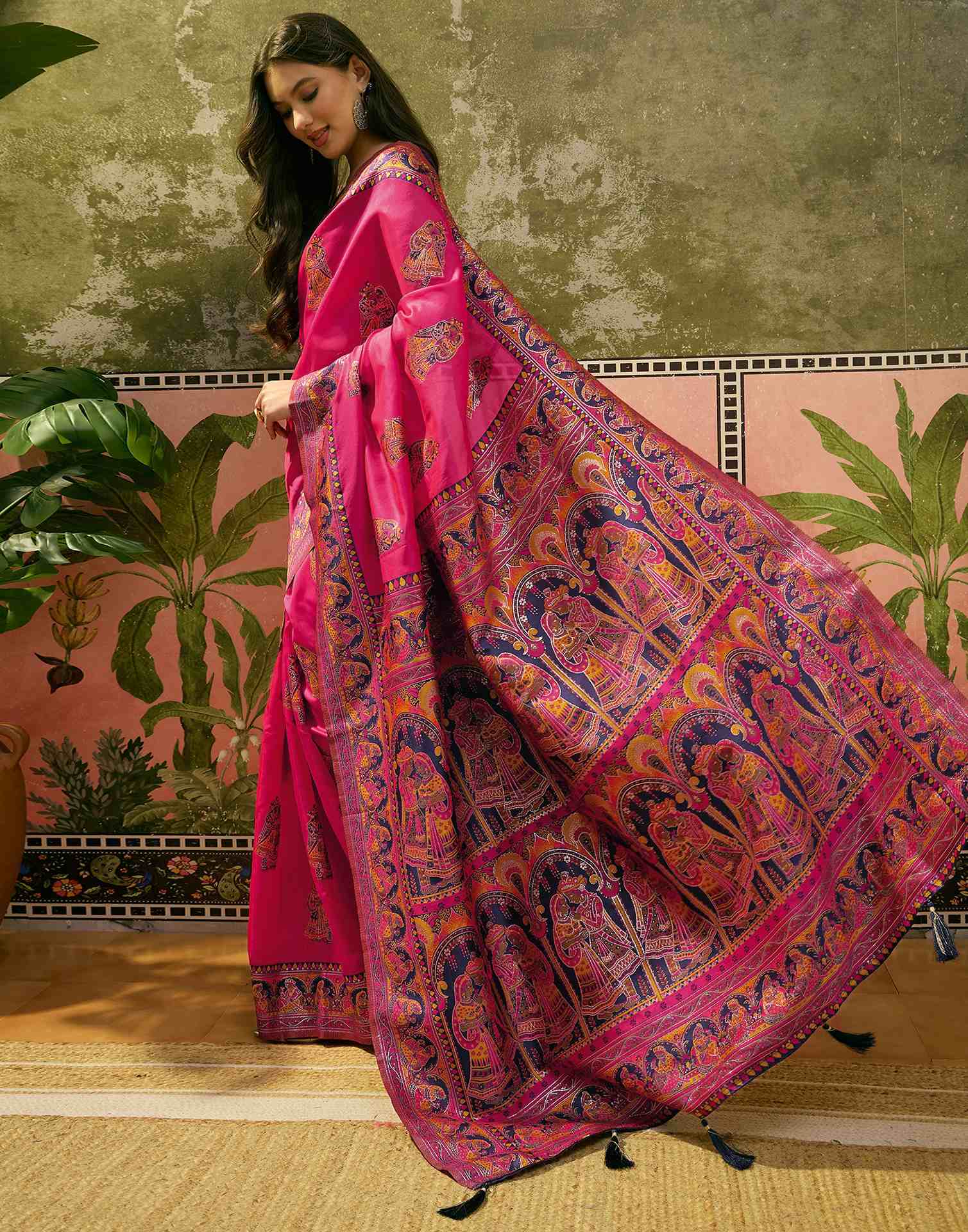 Pink Silk Woven Kalamkari Saree