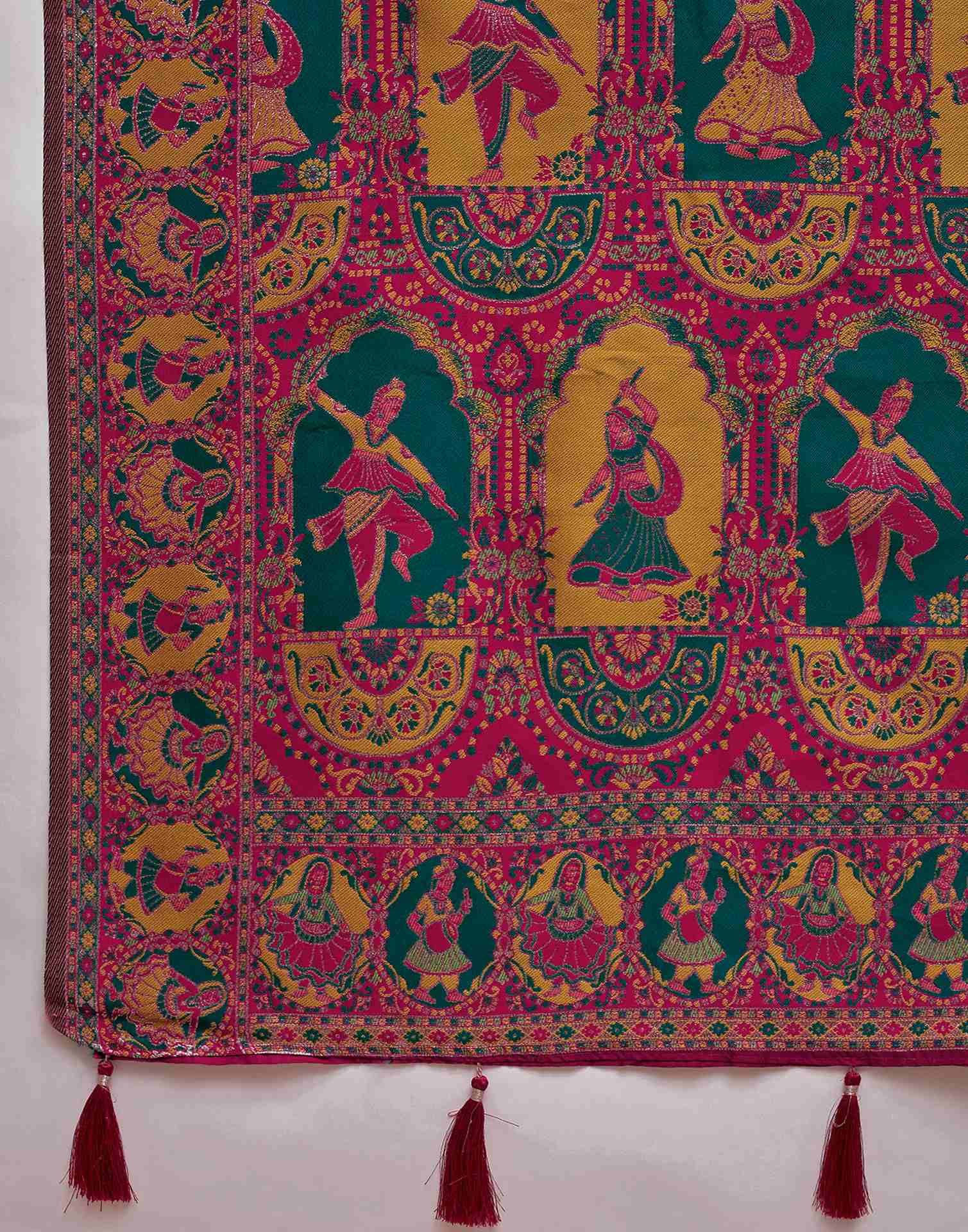 Teal Green Silk Woven Kalamkari Saree