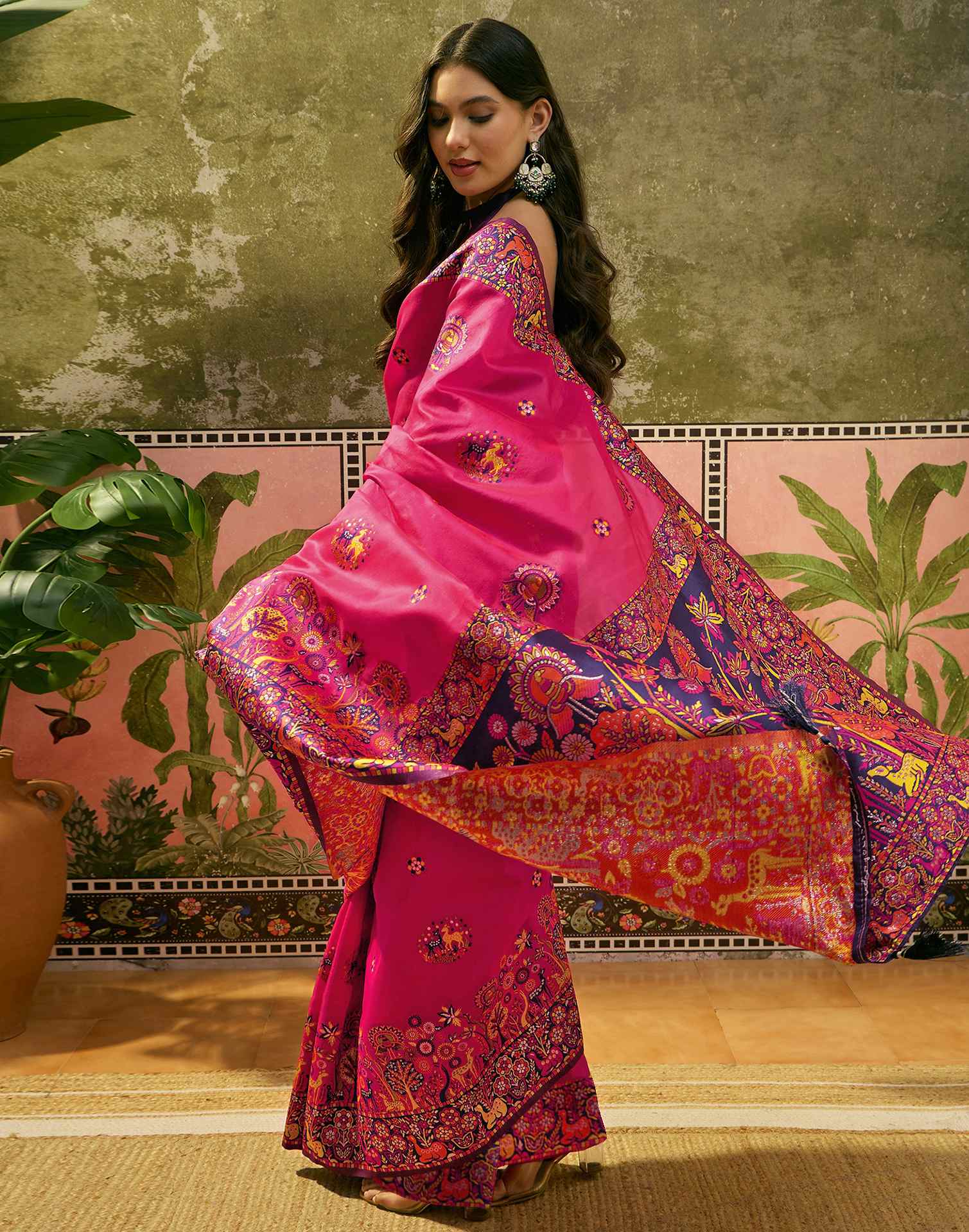 Rani Pink Silk Woven Kalamkari Saree
