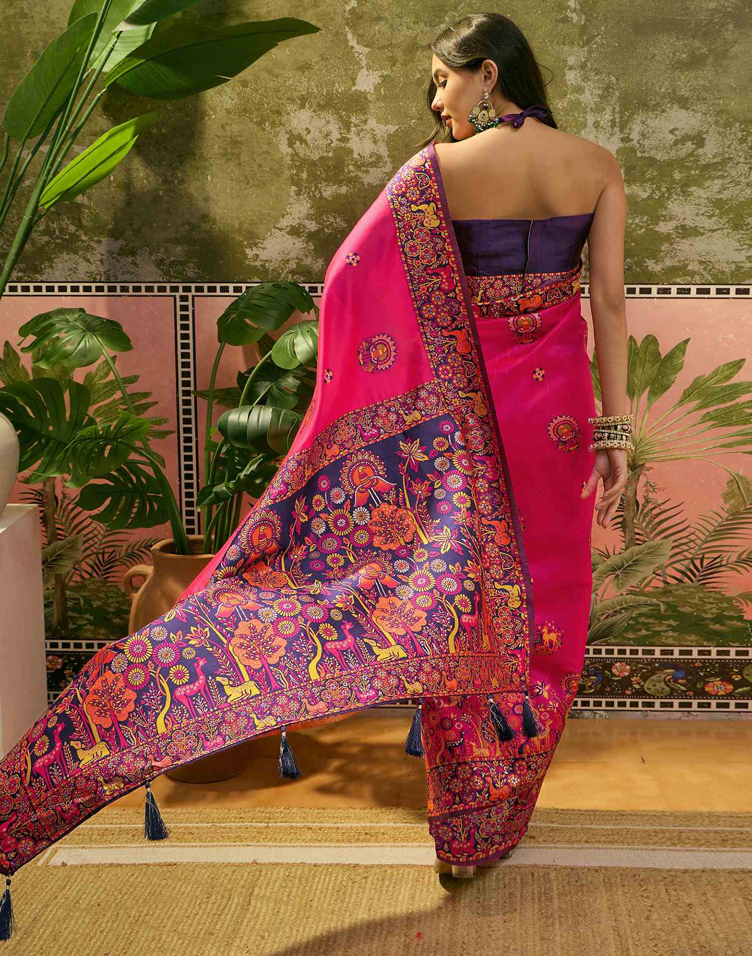 Rani Pink Silk Woven Kalamkari Saree