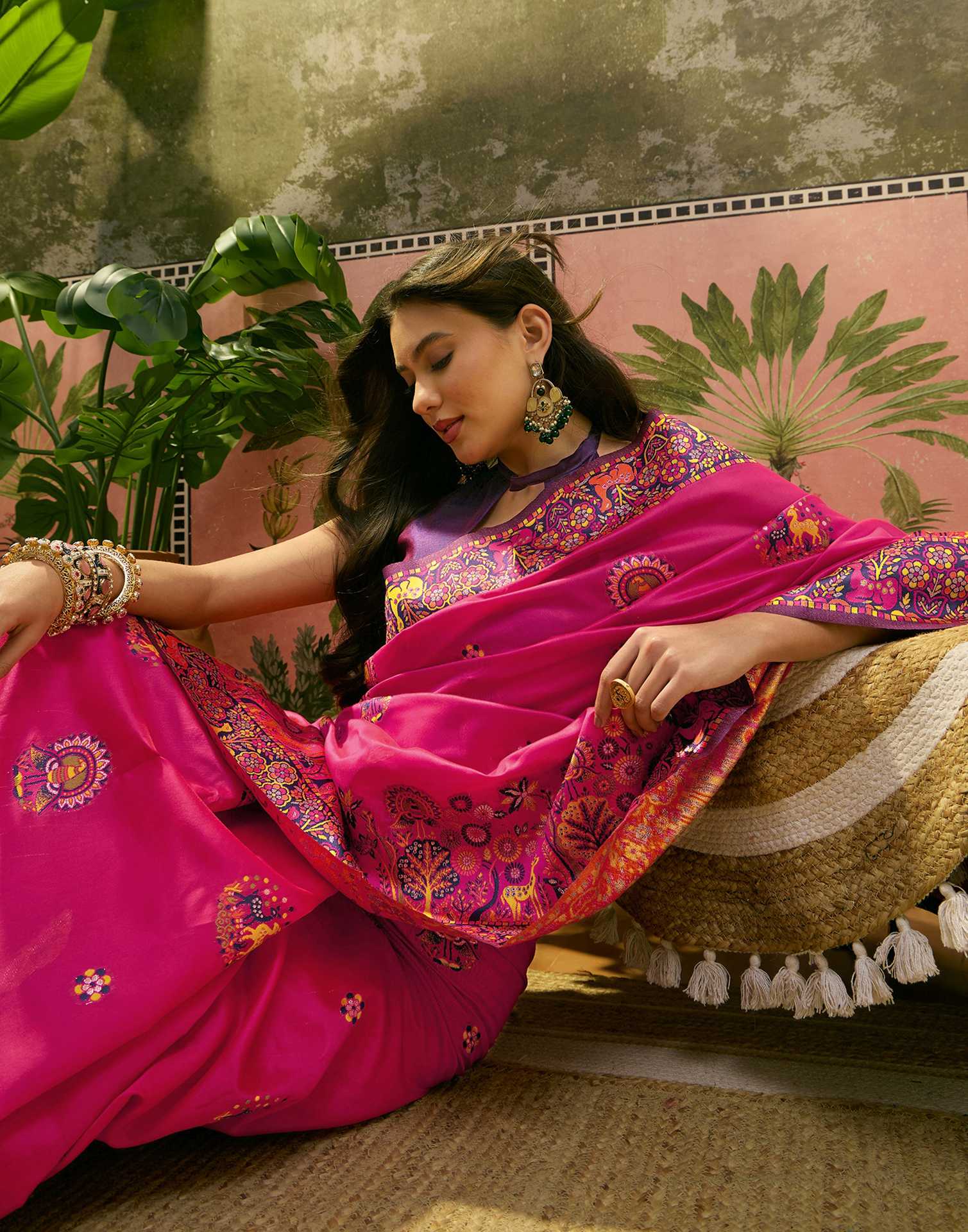 Rani Pink Silk Woven Kalamkari Saree