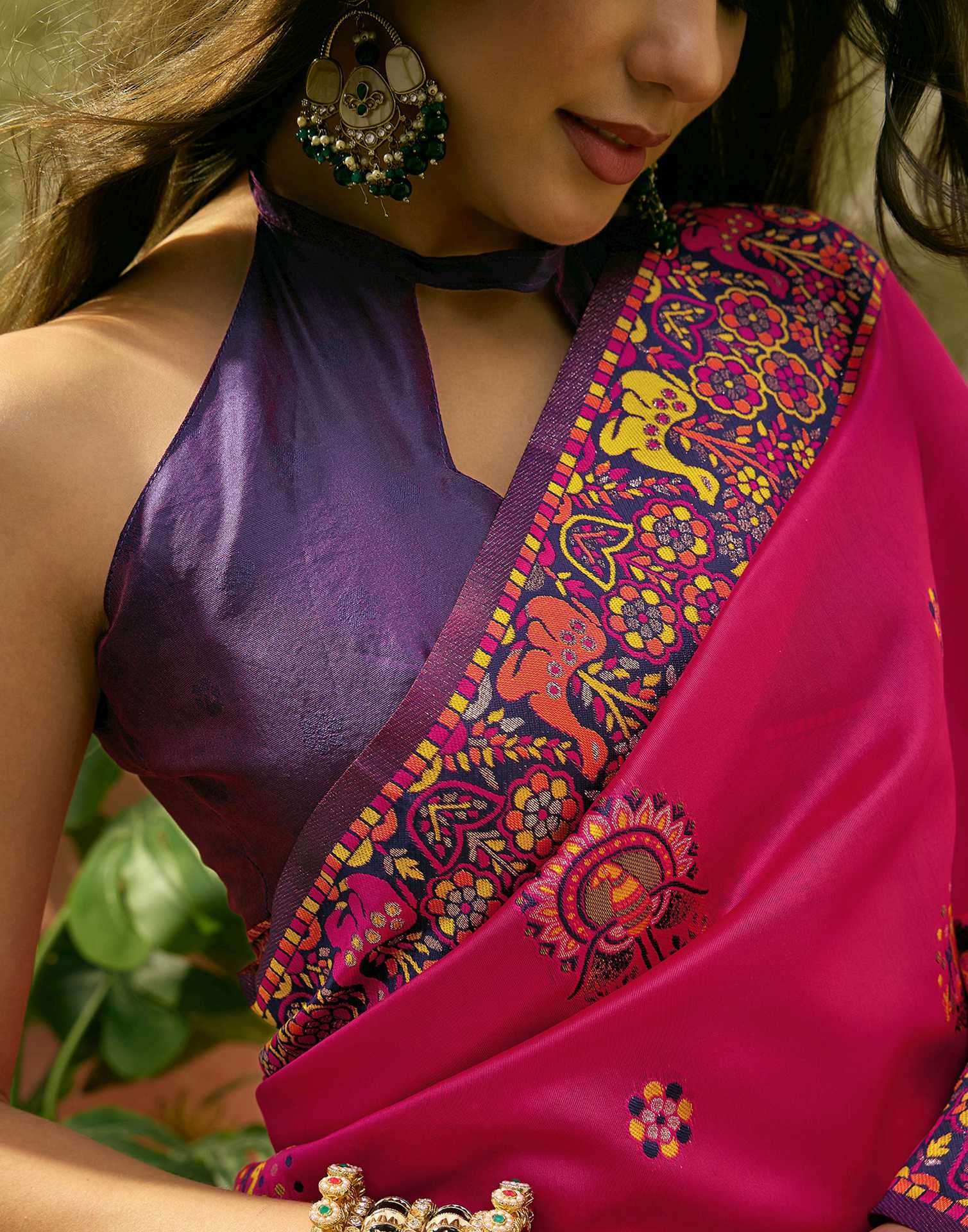 Rani Pink Silk Woven Kalamkari Saree